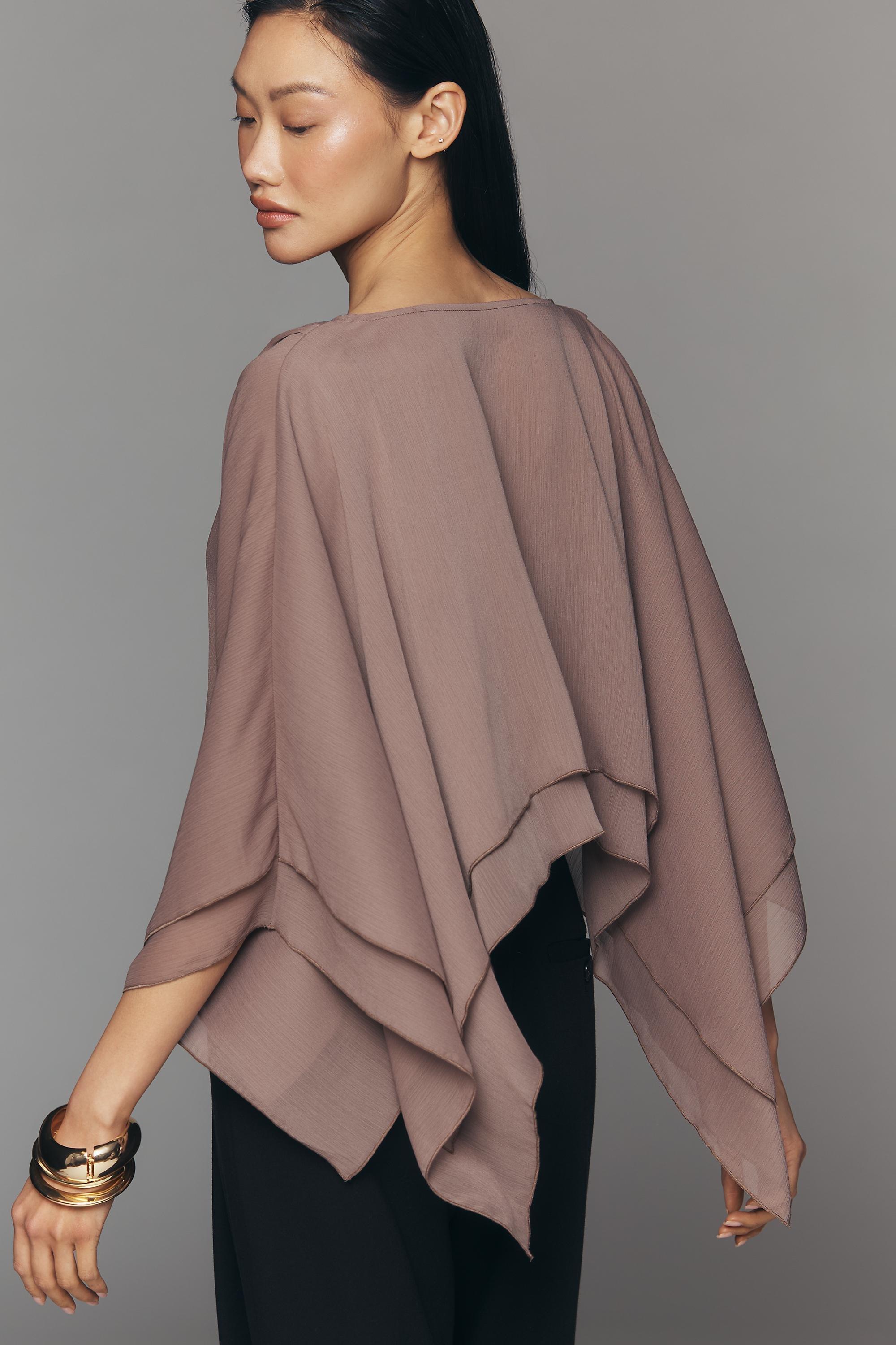 By Anthropologie Sheer Layered Poncho, Pink, Brown, medium