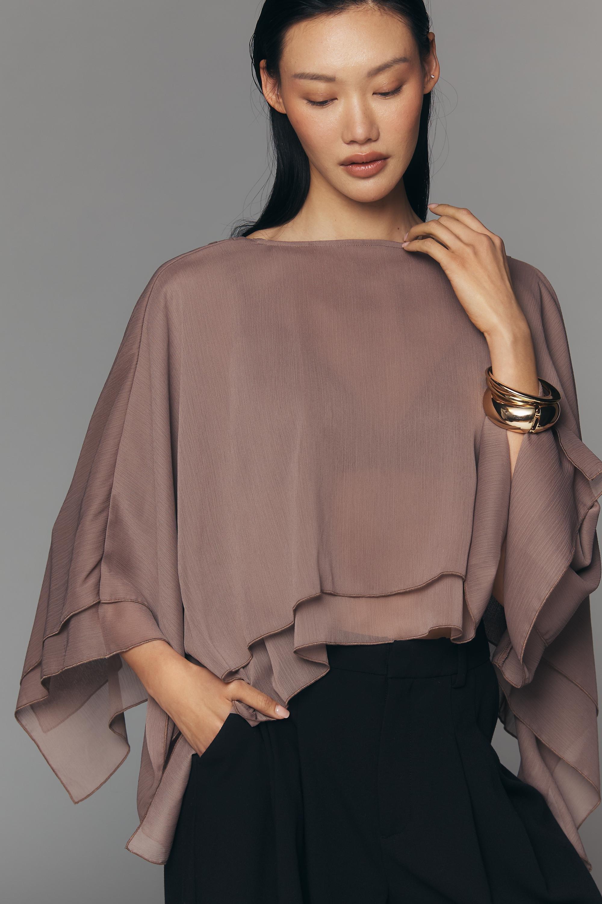 By Anthropologie Sheer Layered Poncho, Pink, Brown, large image number 2