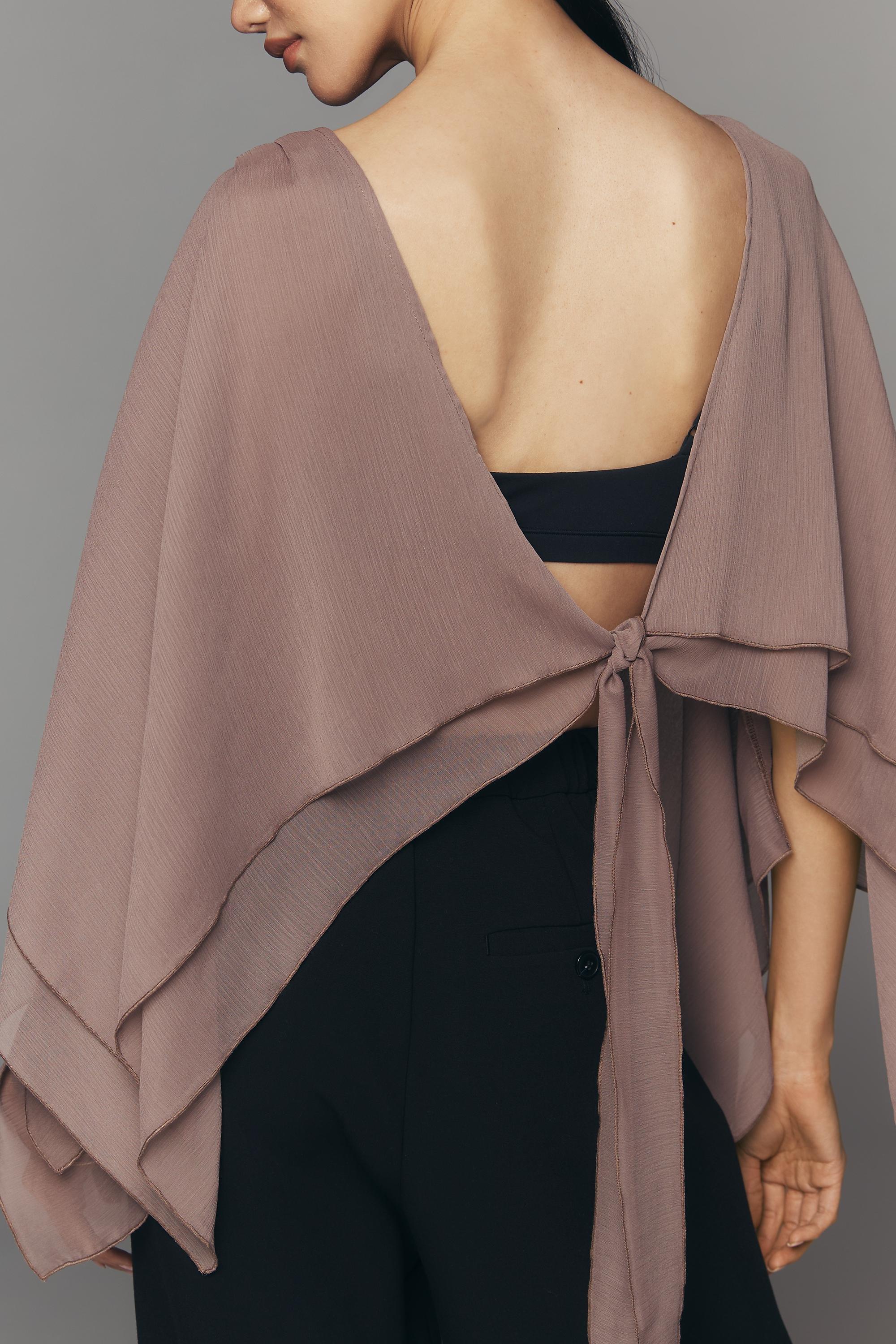 By Anthropologie Sheer Layered Poncho, Pink, Brown, large image number 3