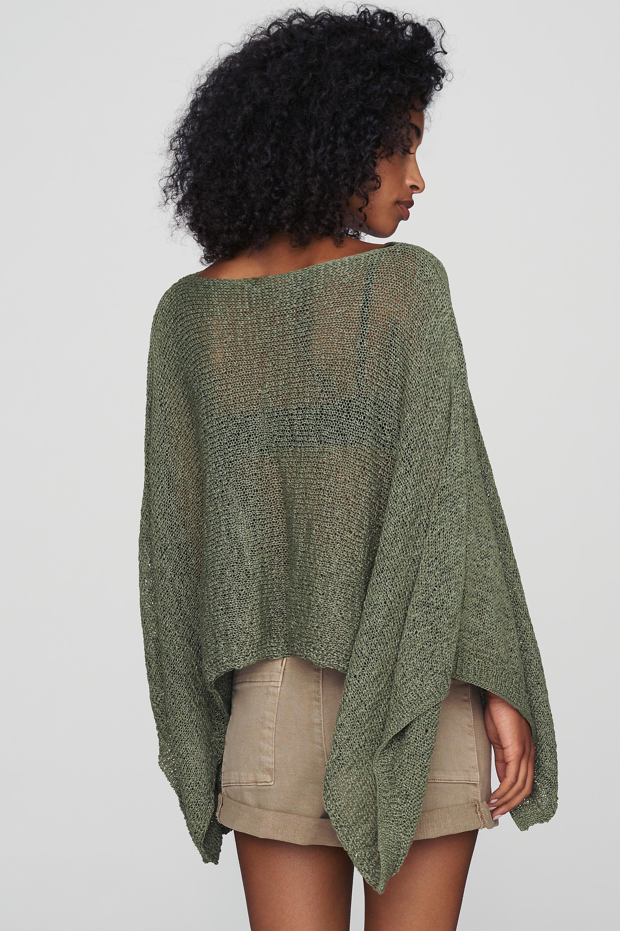 Gauze Knit Poncho, Green, Green, large image number 3