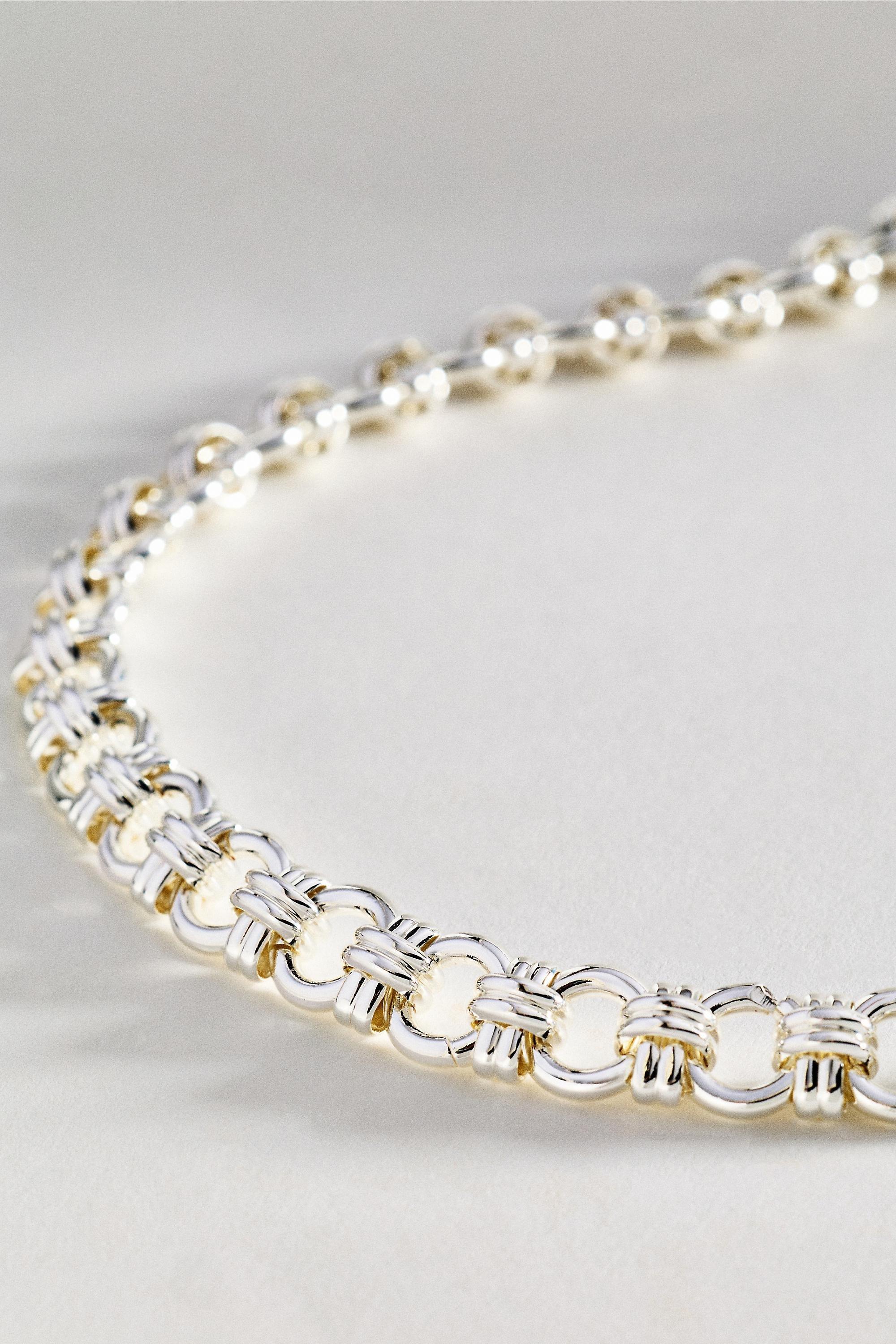 Knotted Chunky Chain Necklace, Silver, Silver, medium