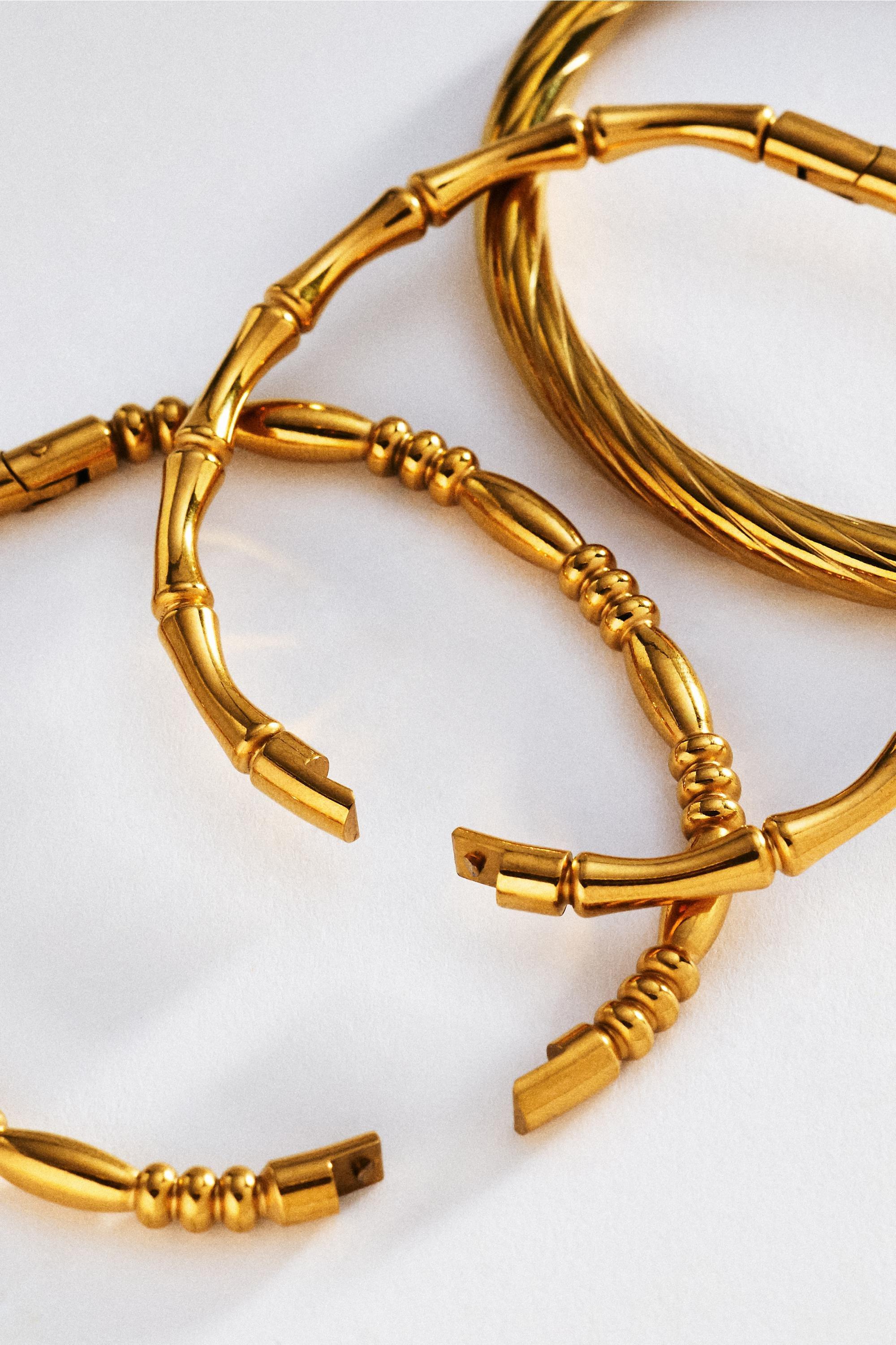 Textured Metal Bracelets, Set Of 3, Gold, Gold, large image number 3