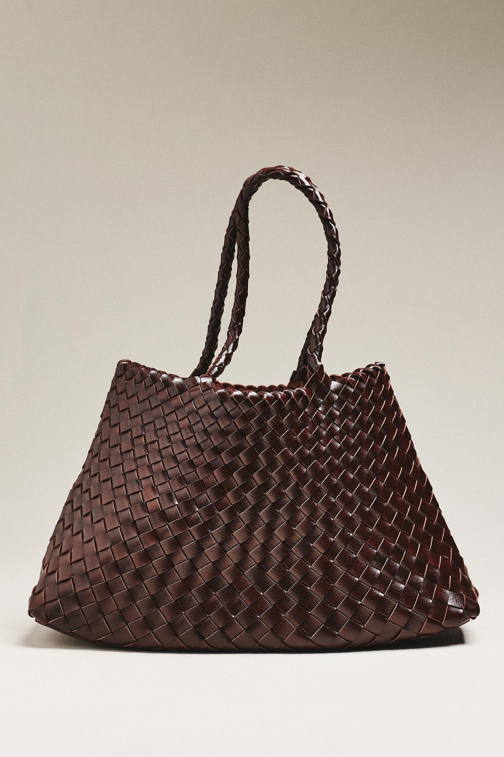 Calla Large Woven Satchel Bag, Red, Brown, large image number 0