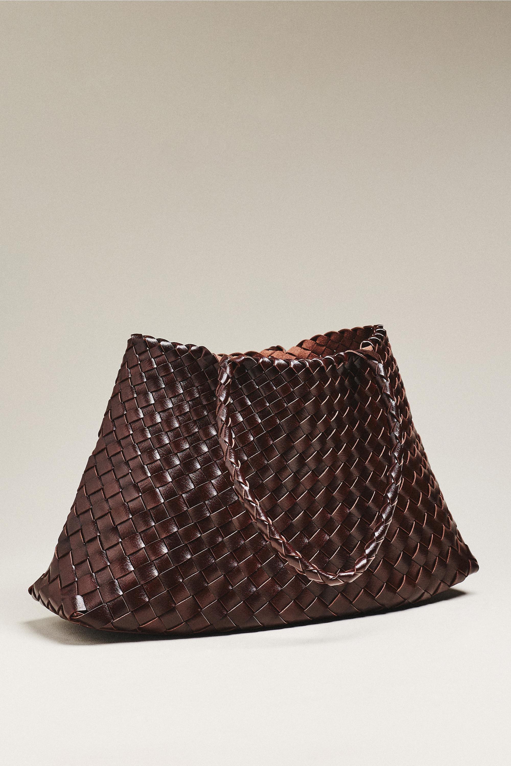 Calla Large Woven Satchel Bag, Red, Brown, large image number 2