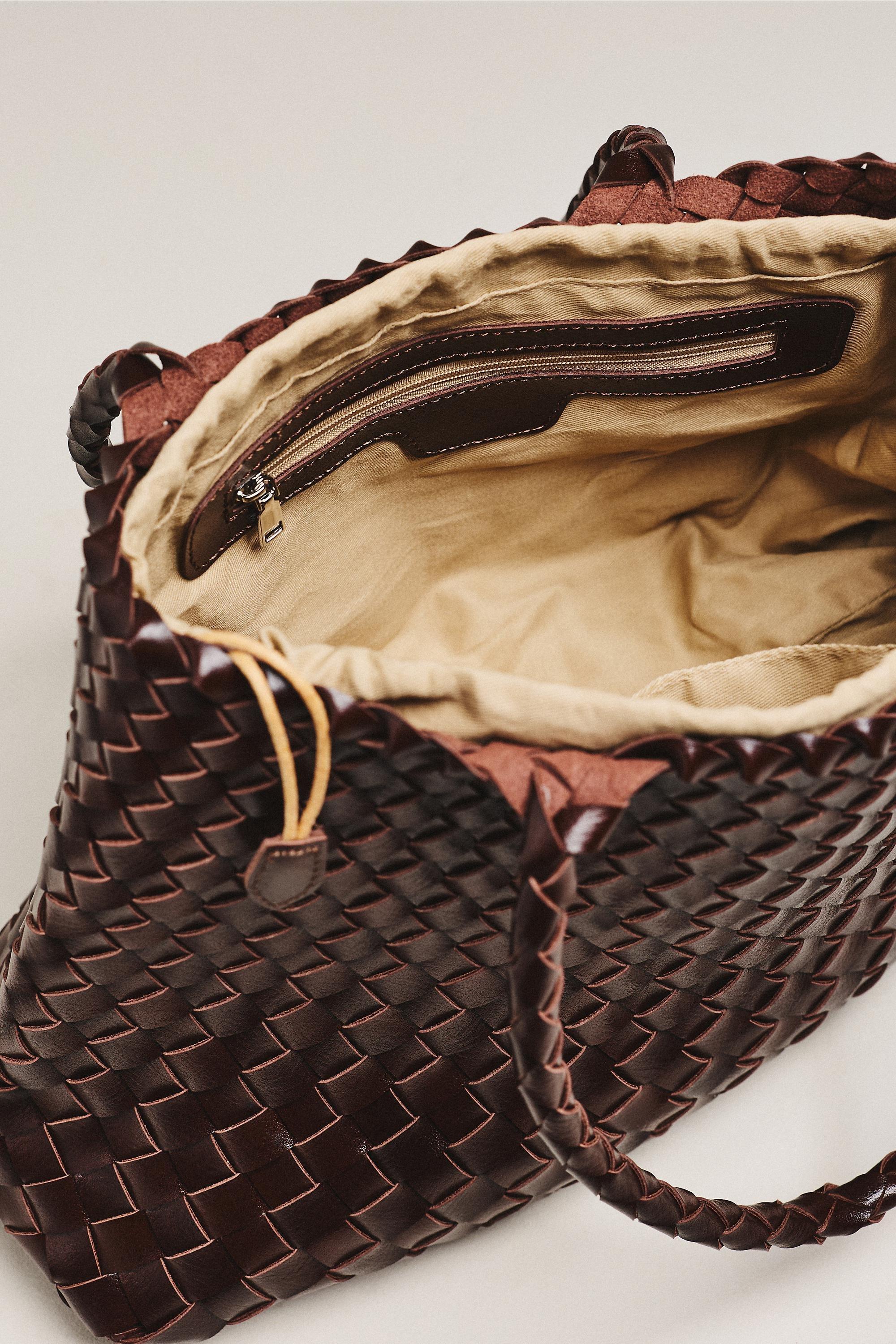 Calla Large Woven Satchel Bag, Red, Brown, large image number 3