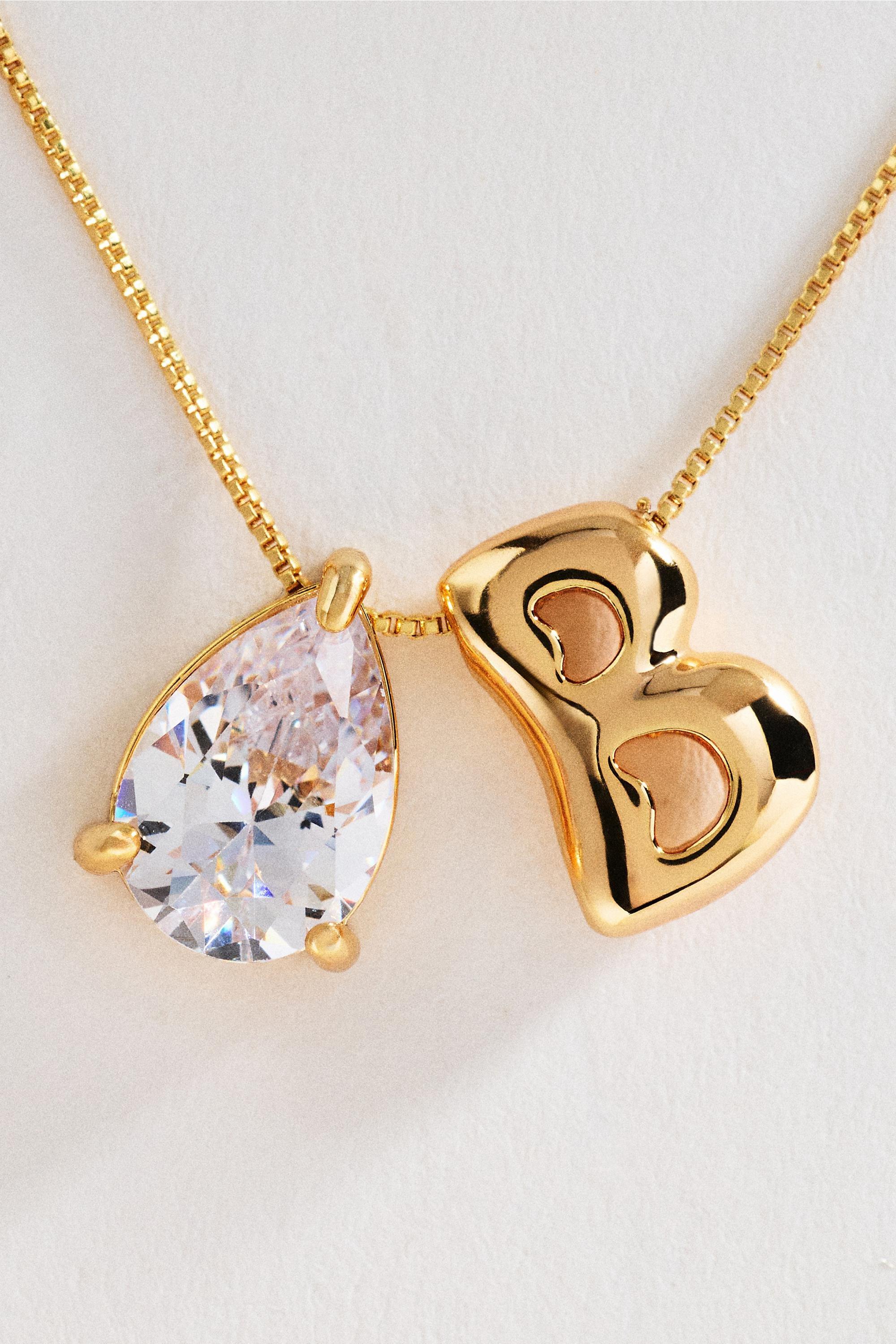 B Bubble Initial And Pear-Cut Stone Necklace, Gold, Multicolour, large image number 0