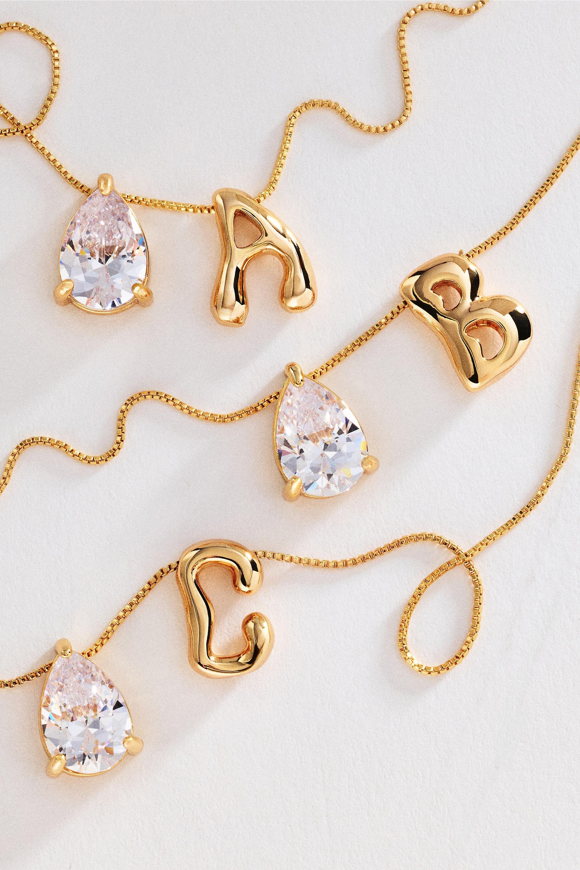 Bubble Initial And Pear-Cut Stone Necklace, Gold, Multicolour, large image number 1