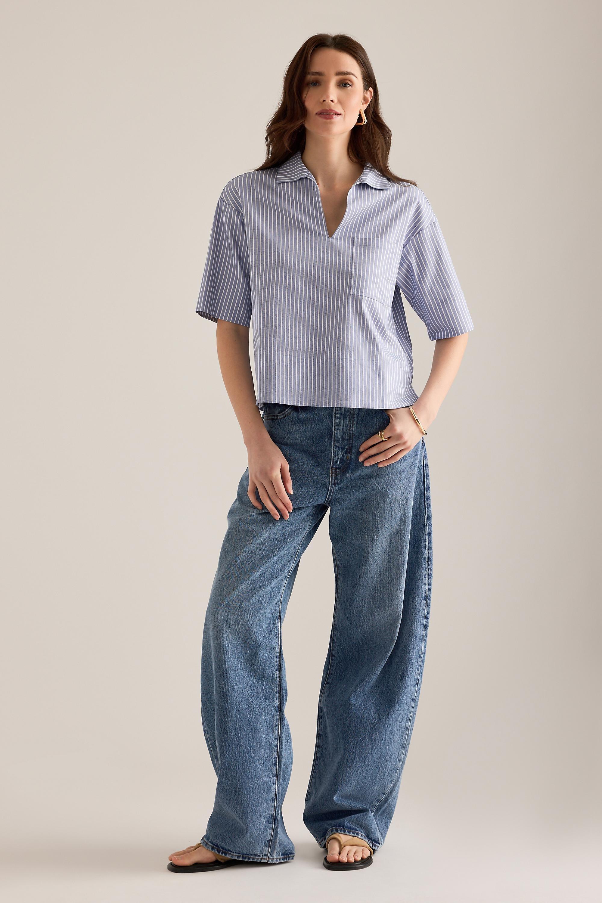 BLUE Selected Romie V-Neck Short-Sleeve Shirt, Blue, large image number 1