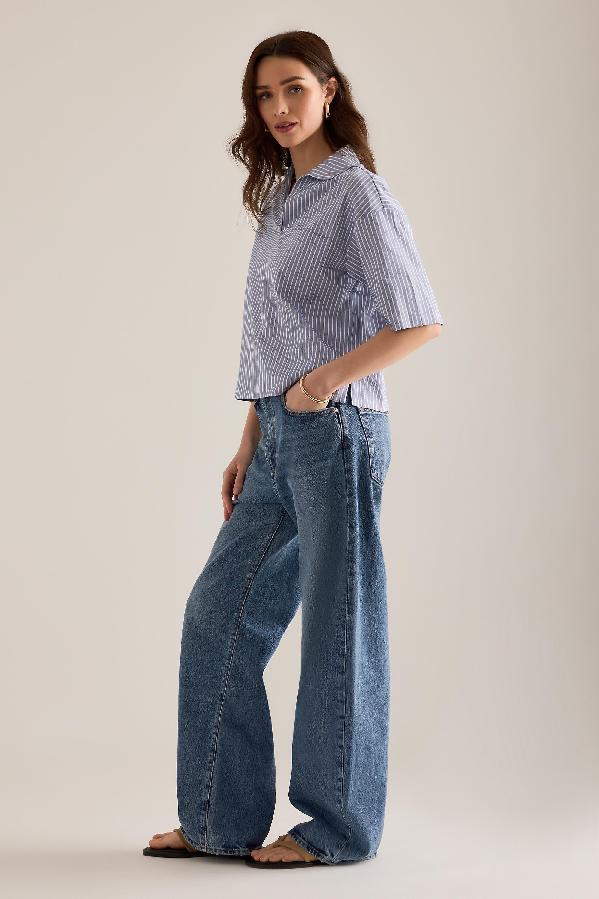 BLUE Selected Romie V-Neck Short-Sleeve Shirt, Blue, large image number 2