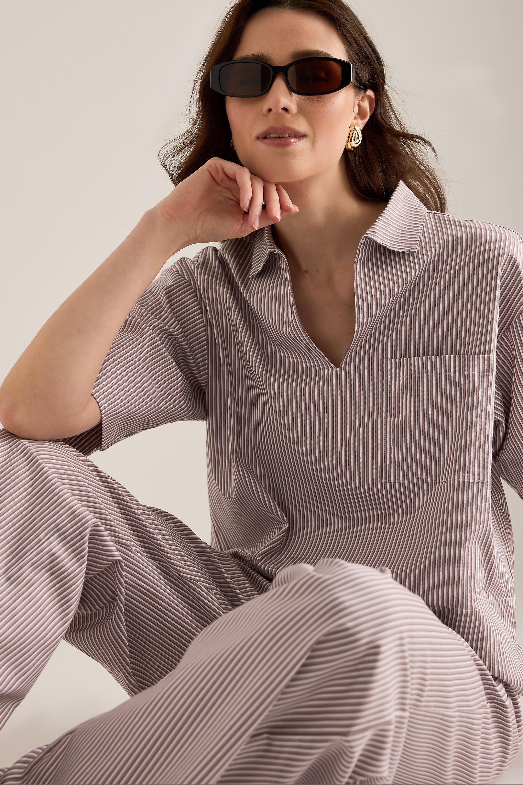 PINK Selected Romie V-Neck Short-Sleeve Shirt, Pink, large image number 3