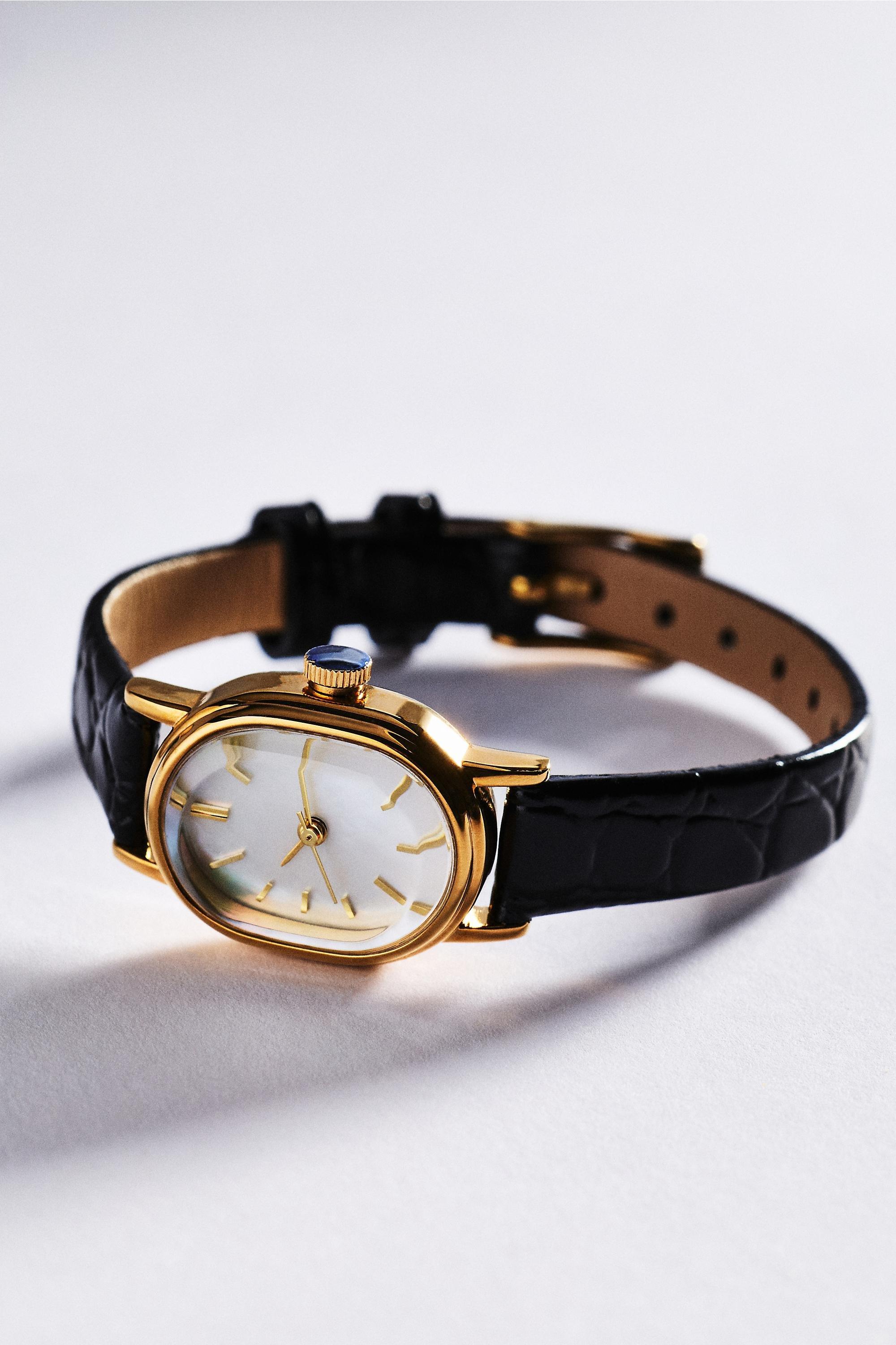 Leather Strap Watch, Black, Black, medium