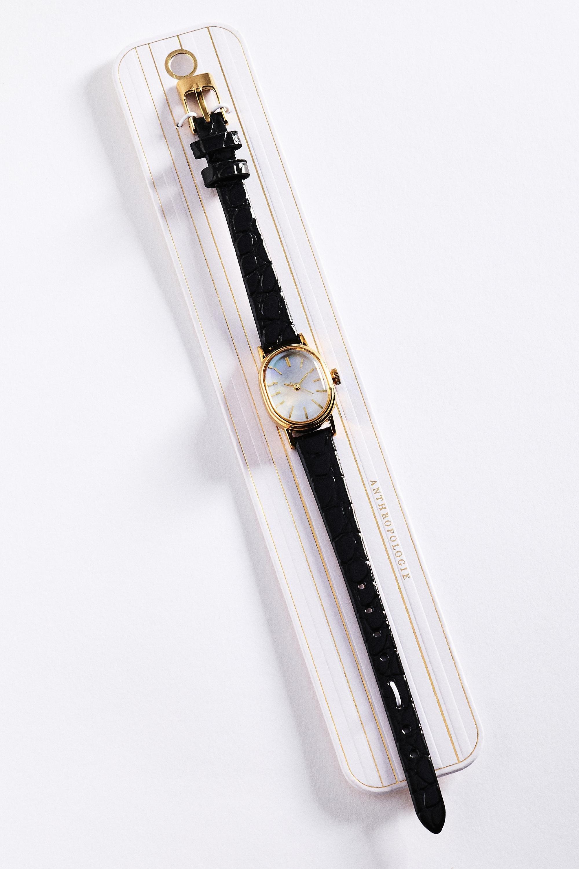 Leather Strap Watch, Black, Black, large image number 3