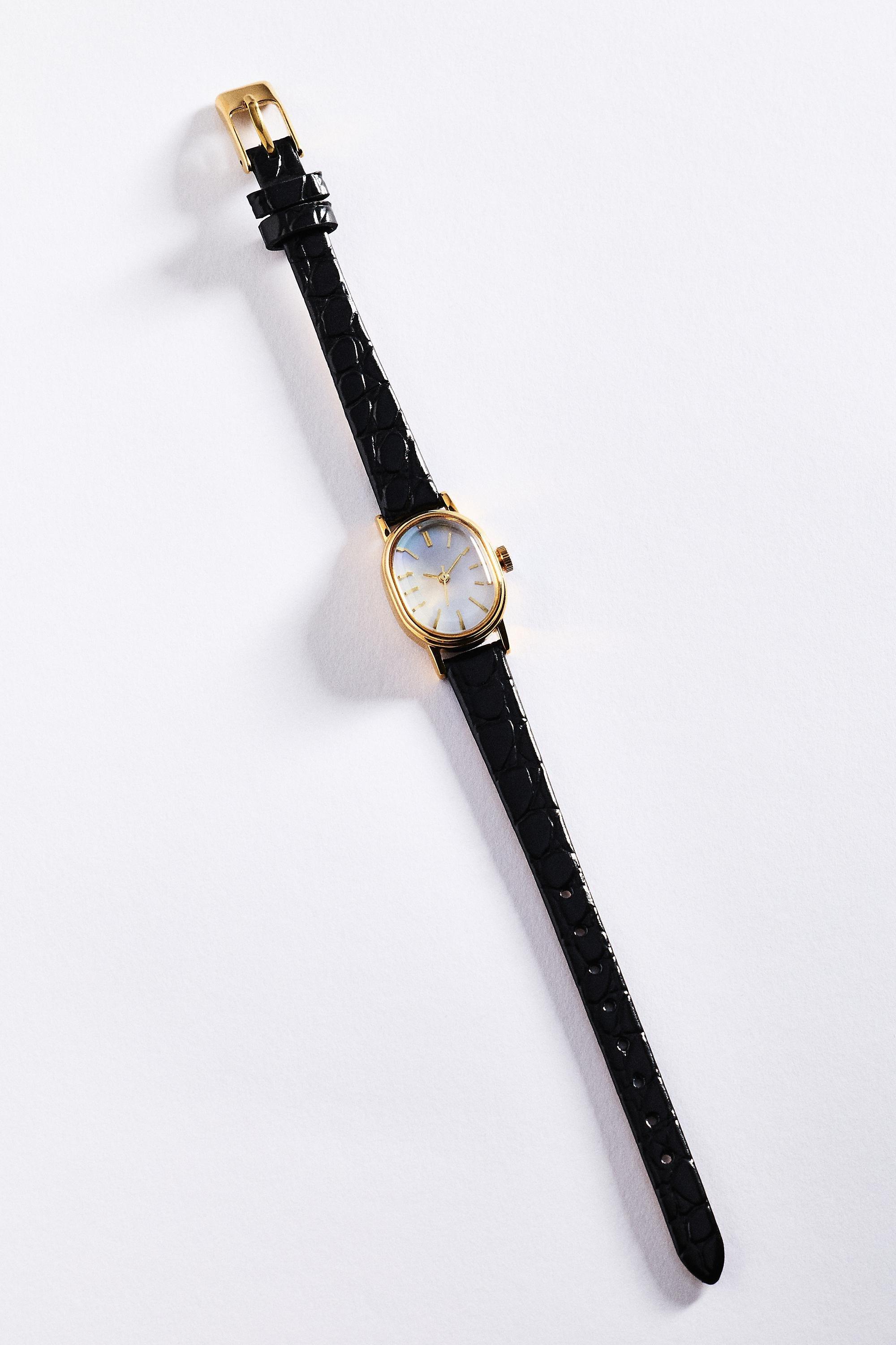 Leather Strap Watch, Black, Black, large image number 4