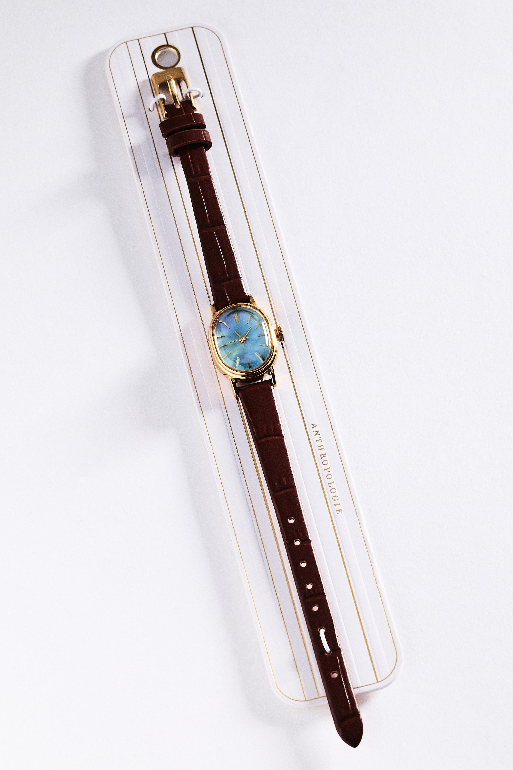 Leather Strap Watch, Brown, Brown, medium