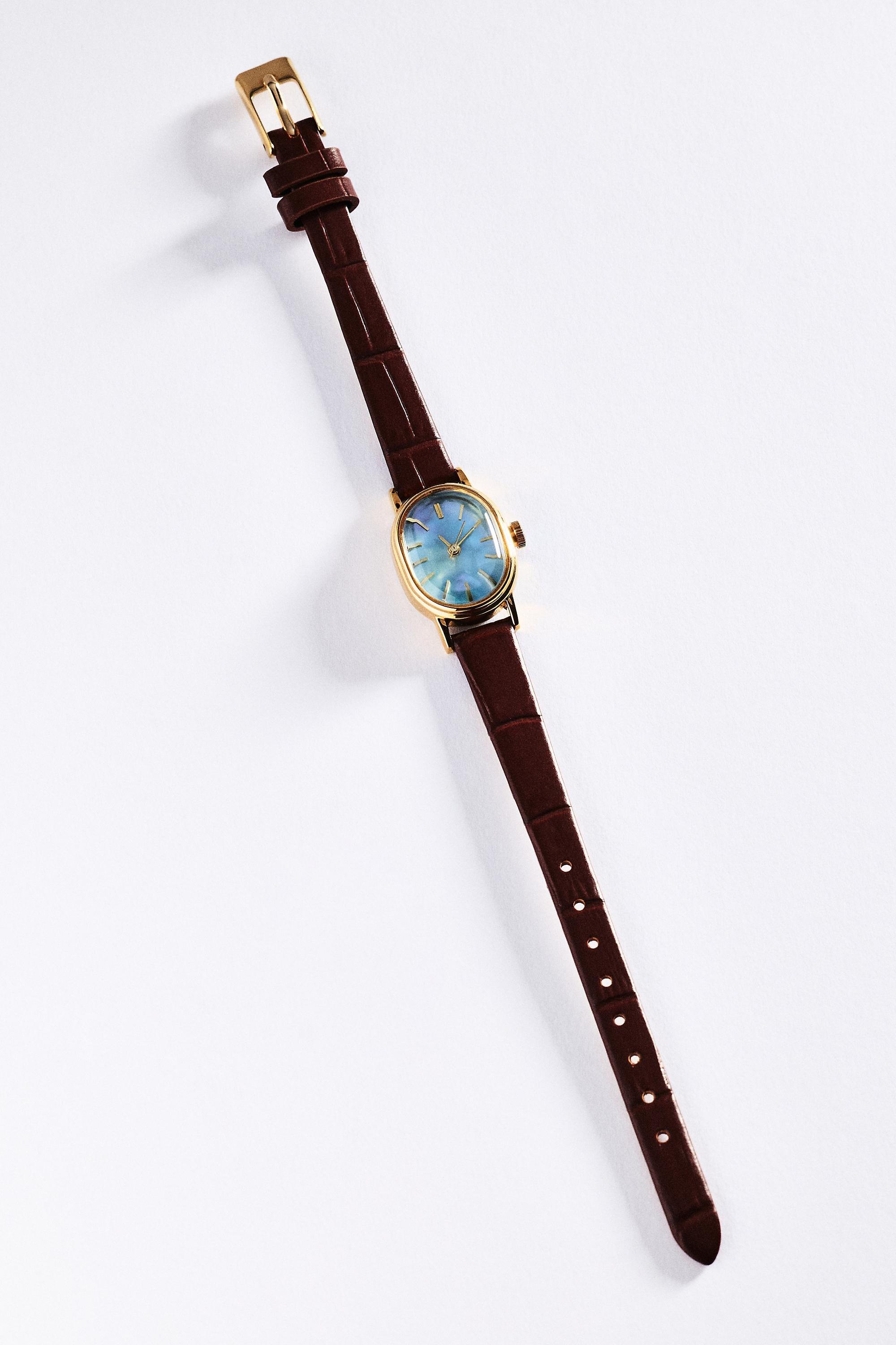 Leather Strap Watch, Brown, Brown, medium