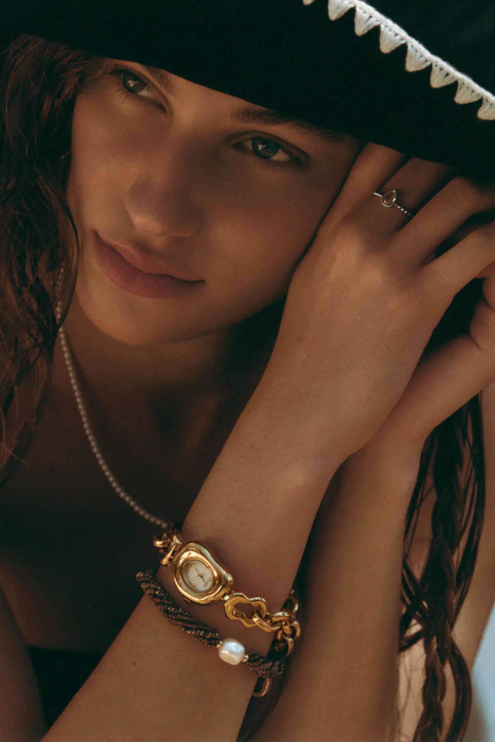 Gold-Plated Organic Metal Watch, Gold, Gold, medium