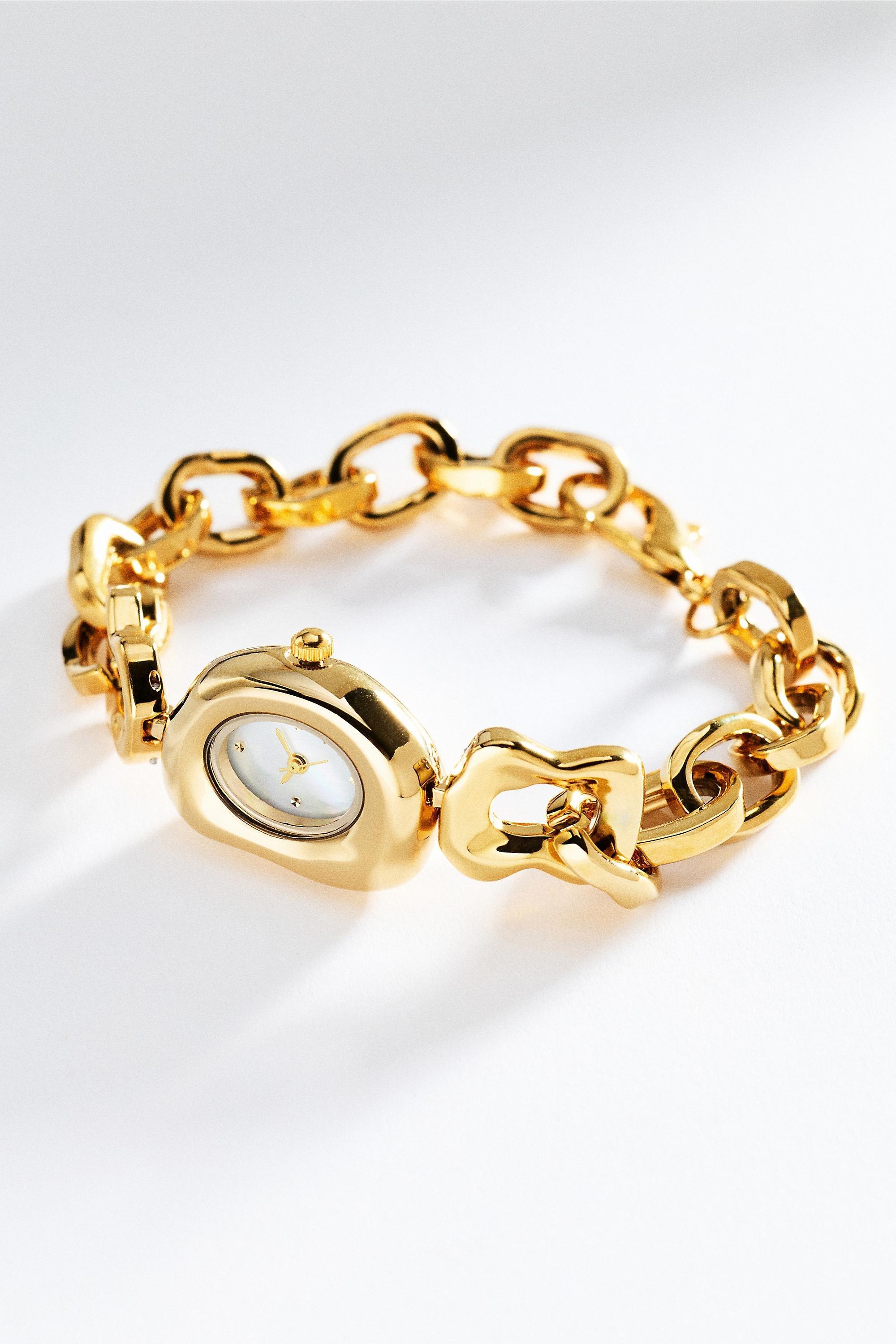 Gold-Plated Organic Metal Watch, Gold, Gold, medium