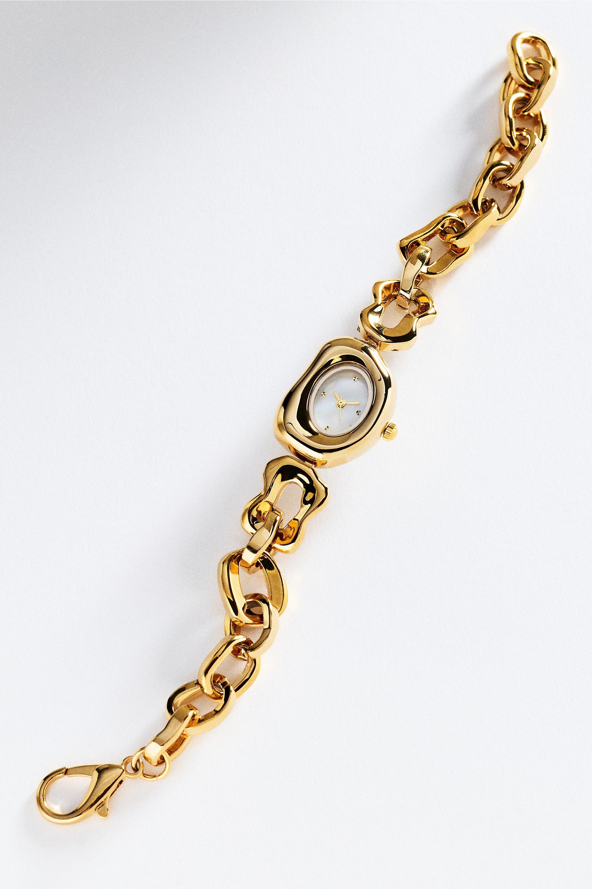 Gold-Plated Organic Metal Watch, Gold, Gold, medium