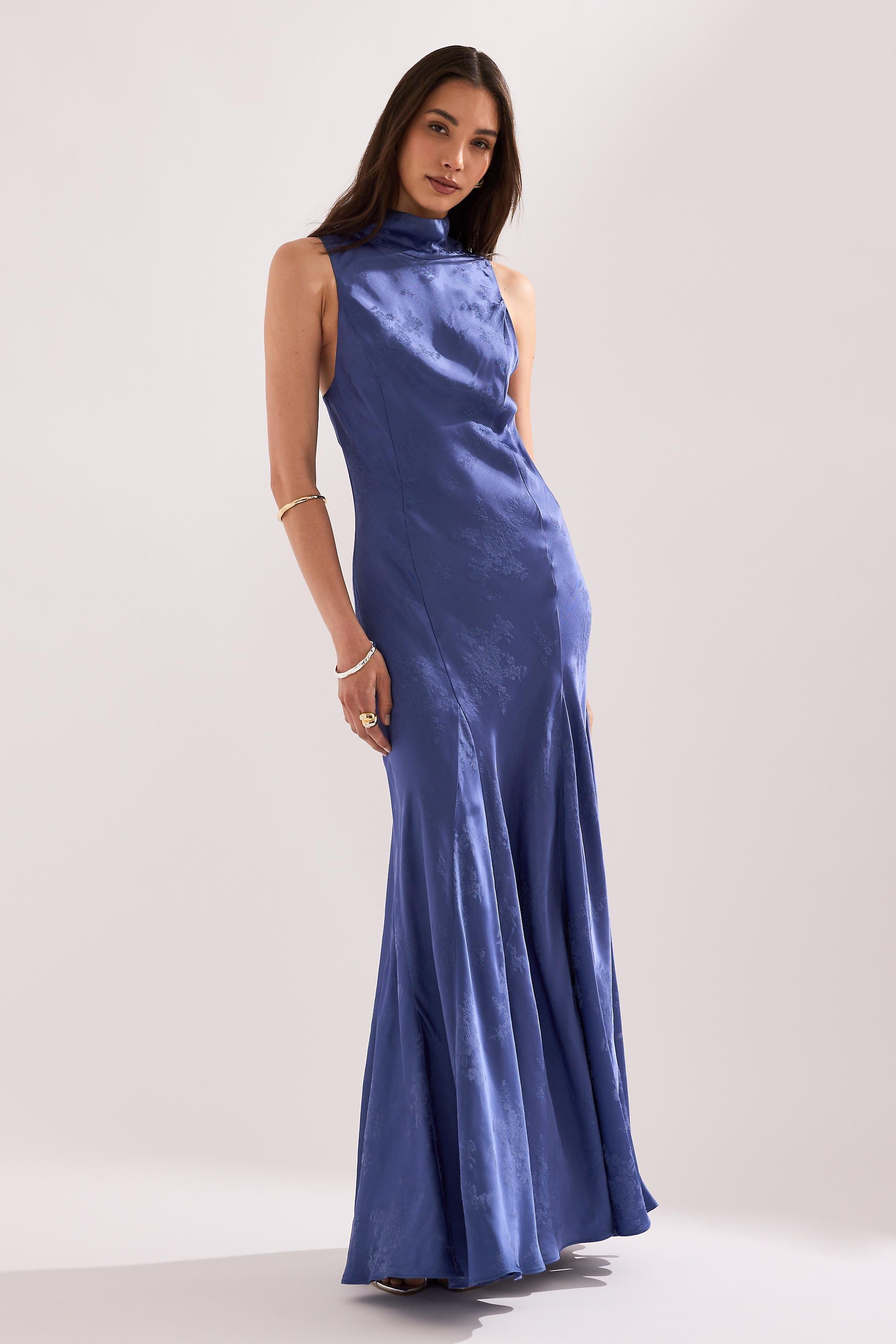 By Anthropologie Joni Jacquard High-Neck Maxi Dress, Women, Blue, medium