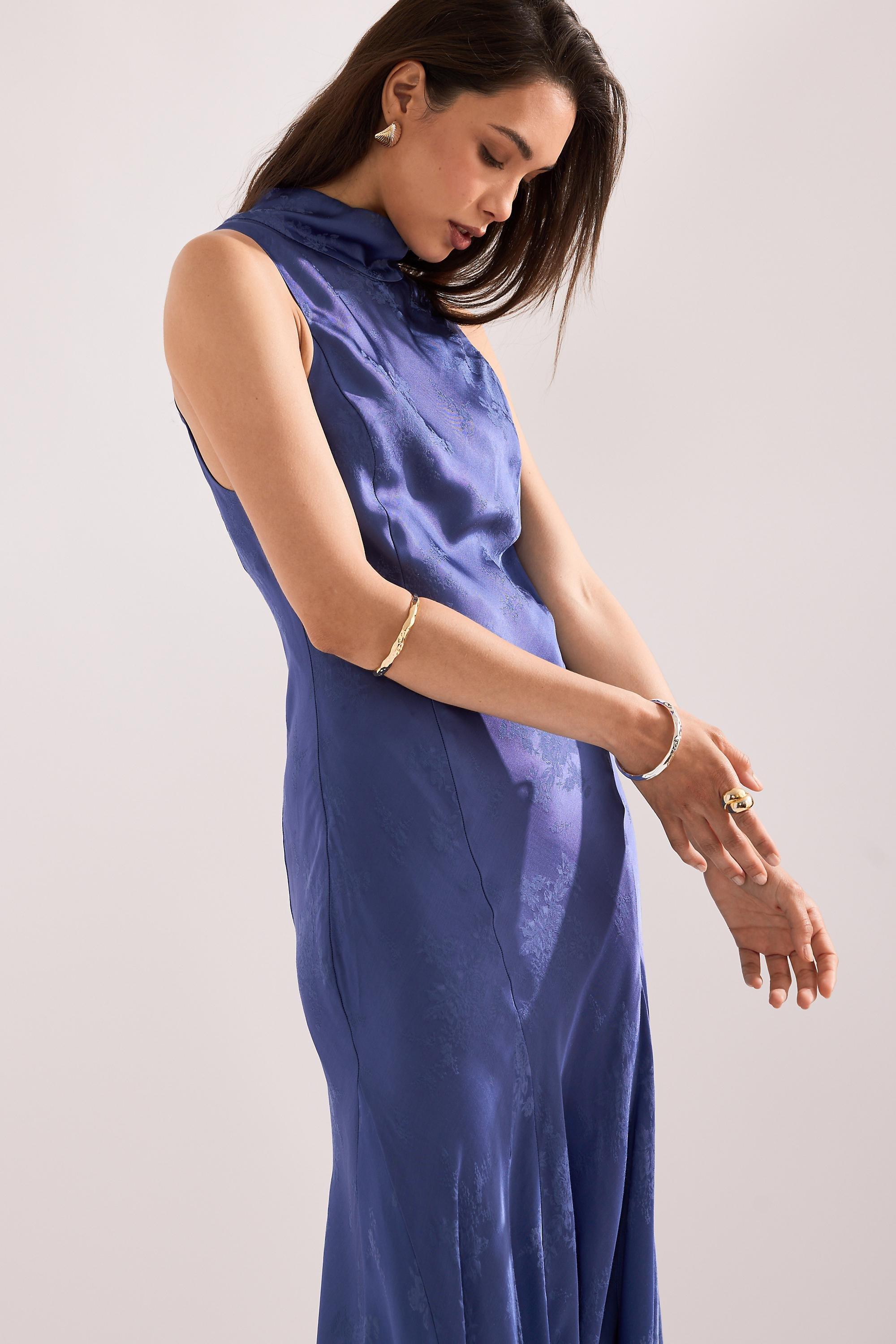 By Anthropologie Joni Jacquard High-Neck Maxi Dress, Women, Blue, large image number 5