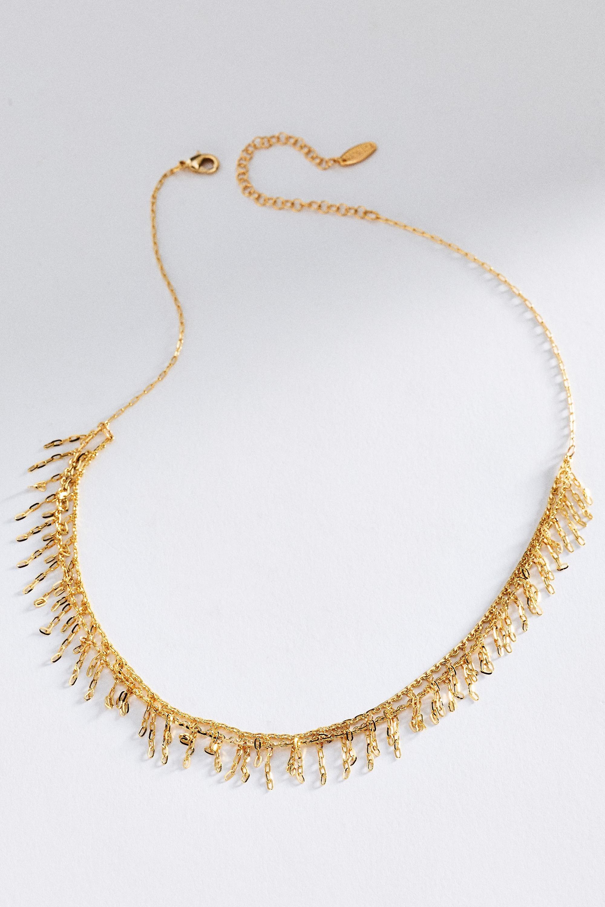 Chain Fringe Necklace, Gold, Gold, medium