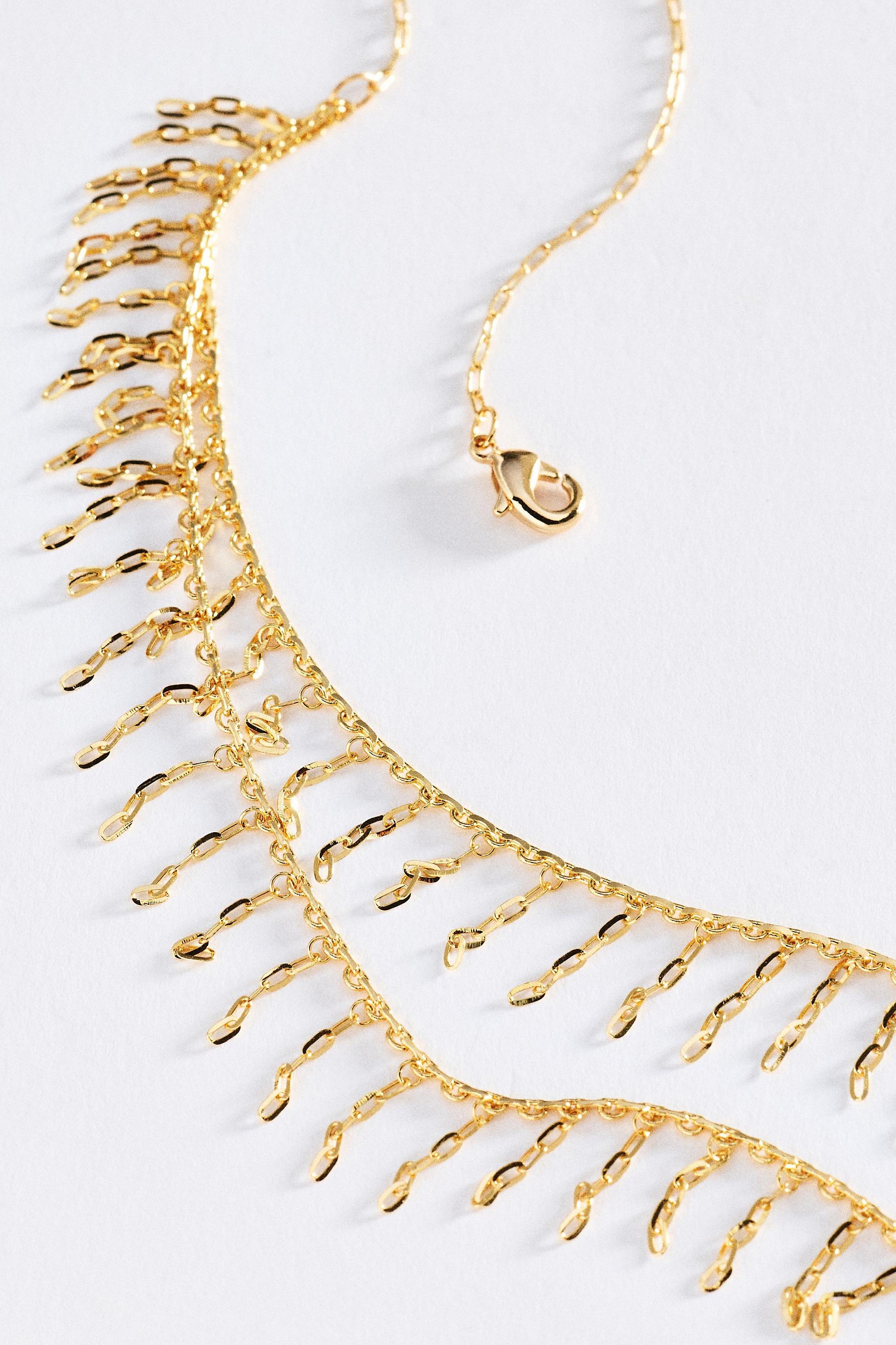 Chain Fringe Necklace, Gold, Gold, medium