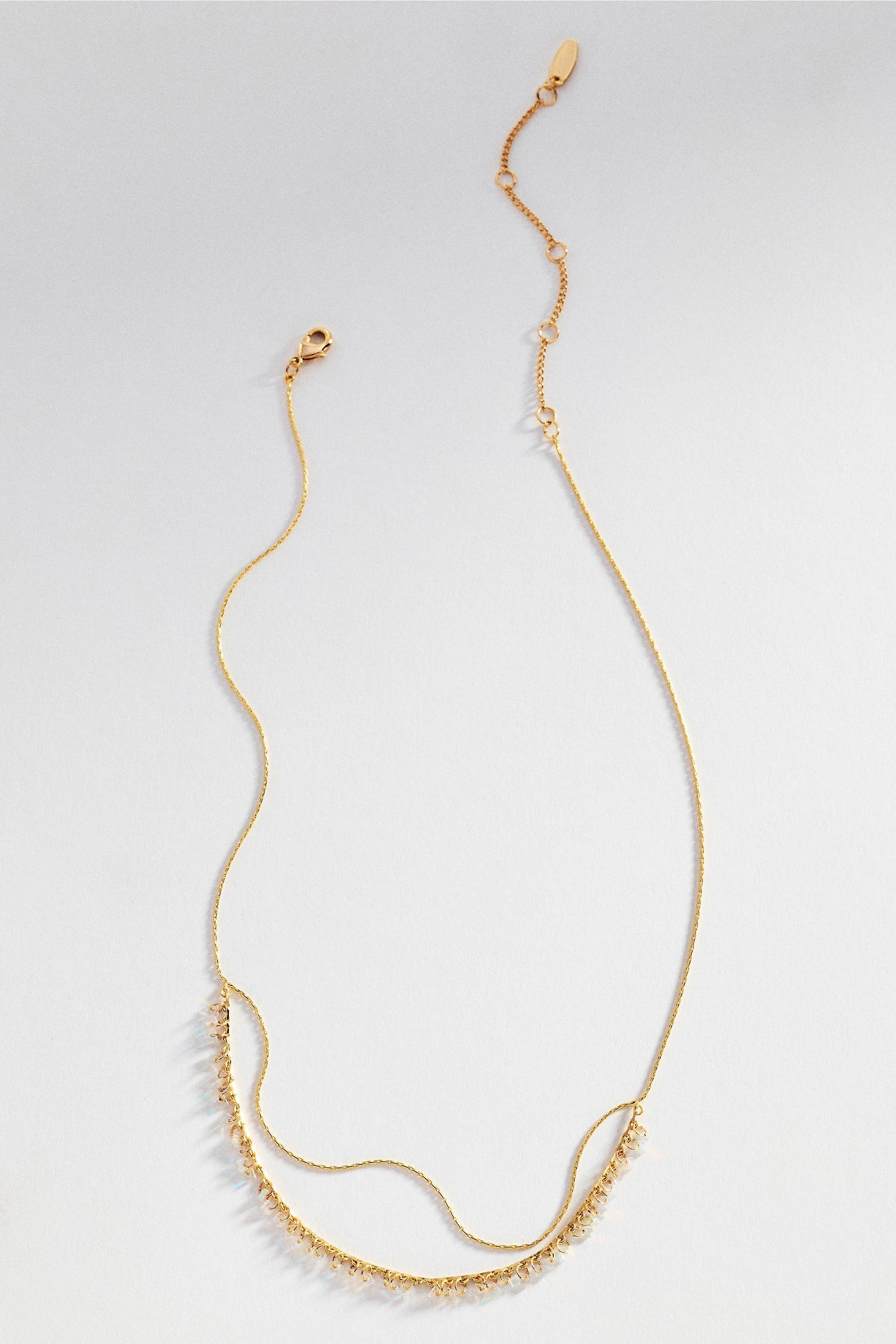 Delicate Layered Beaded Necklace, Clear, Clear, large image number 0