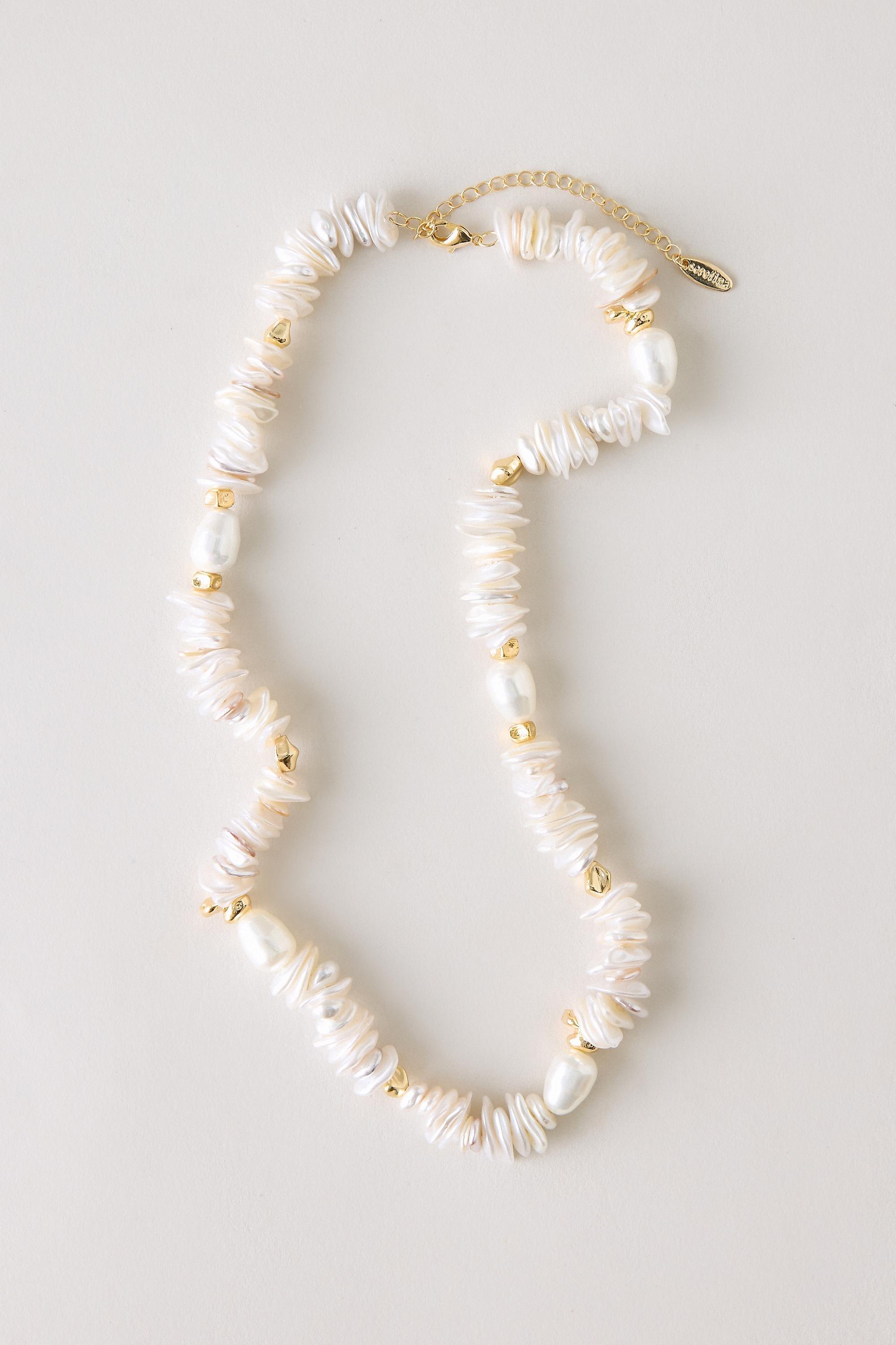 Pearl And Shell Necklace, Pearl, Cream, large image number 0
