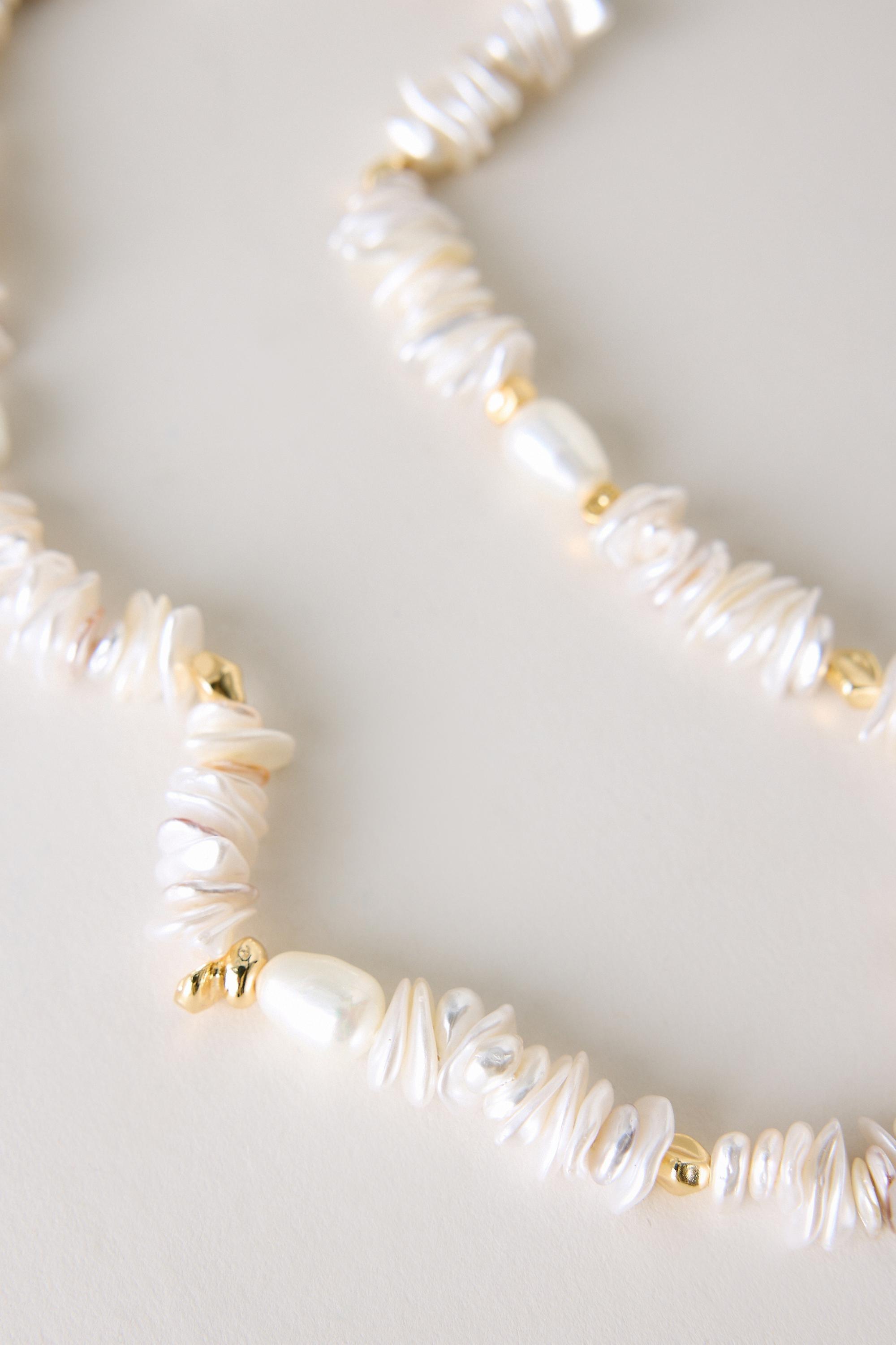 Pearl And Shell Necklace, Pearl, Cream, large image number 1