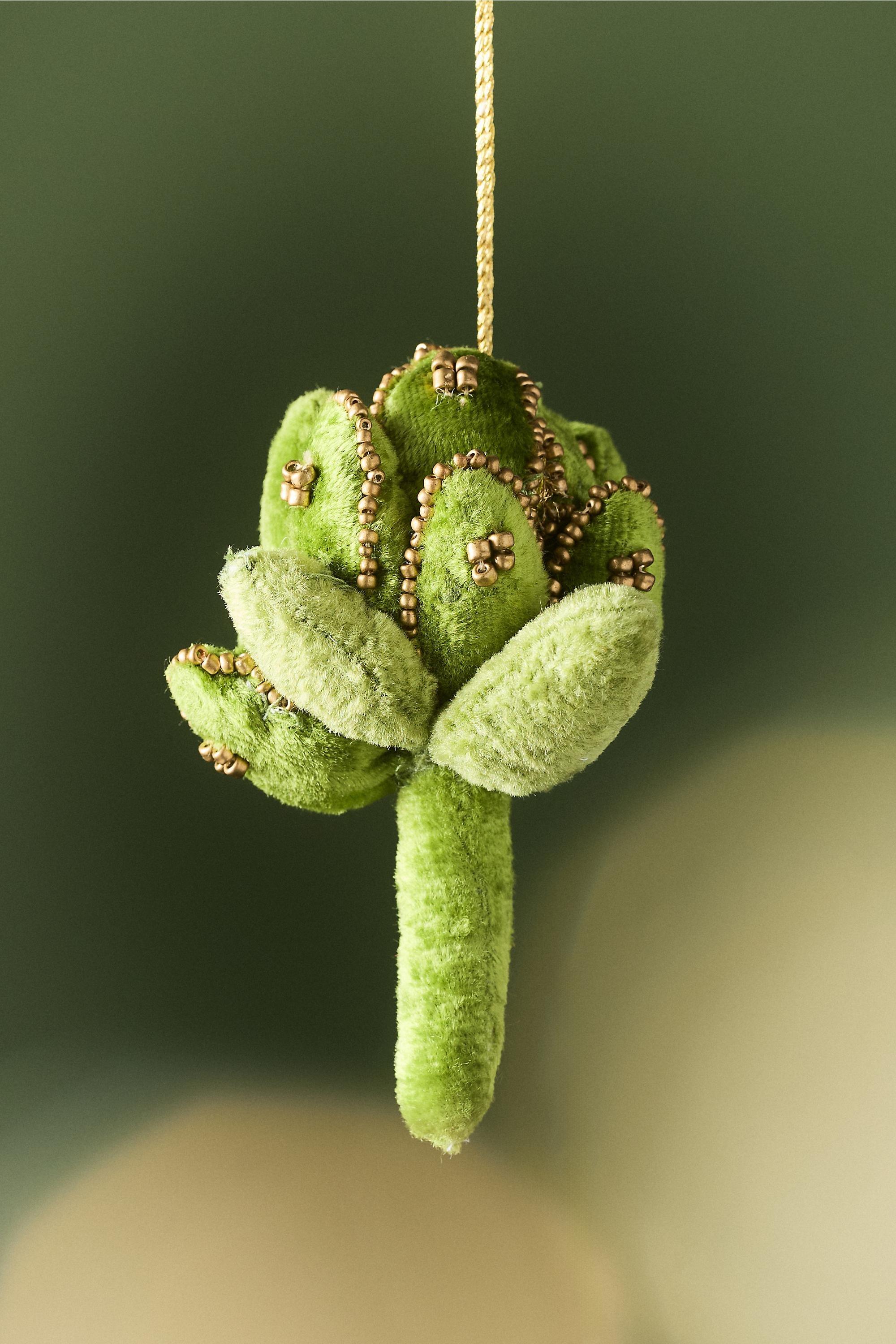 Janelle Beaded Velvet Vegetable Ornament, Green, Green, large image number 0