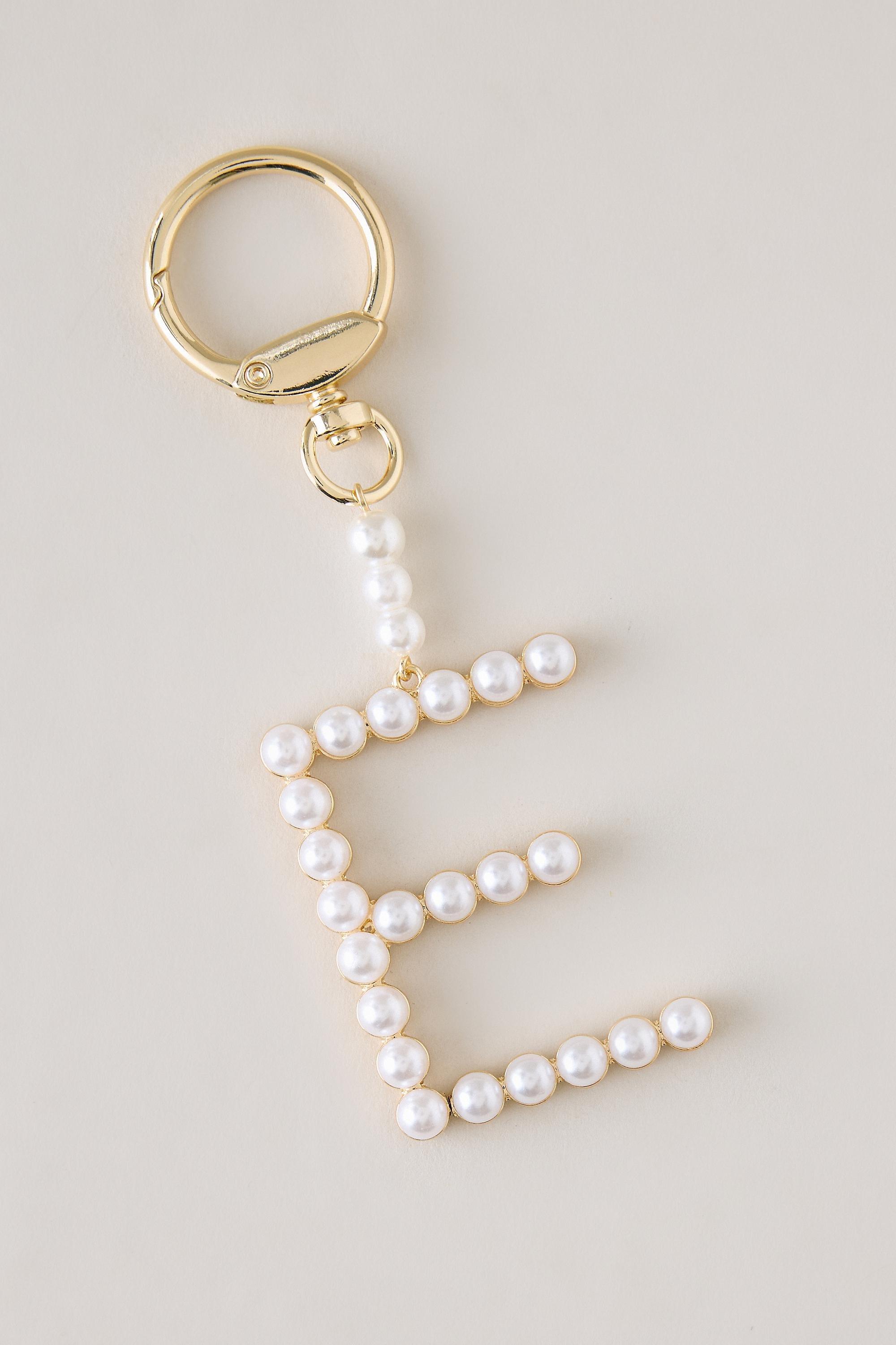 E Pearl Monogram Charm, Silver, Multicolour, medium