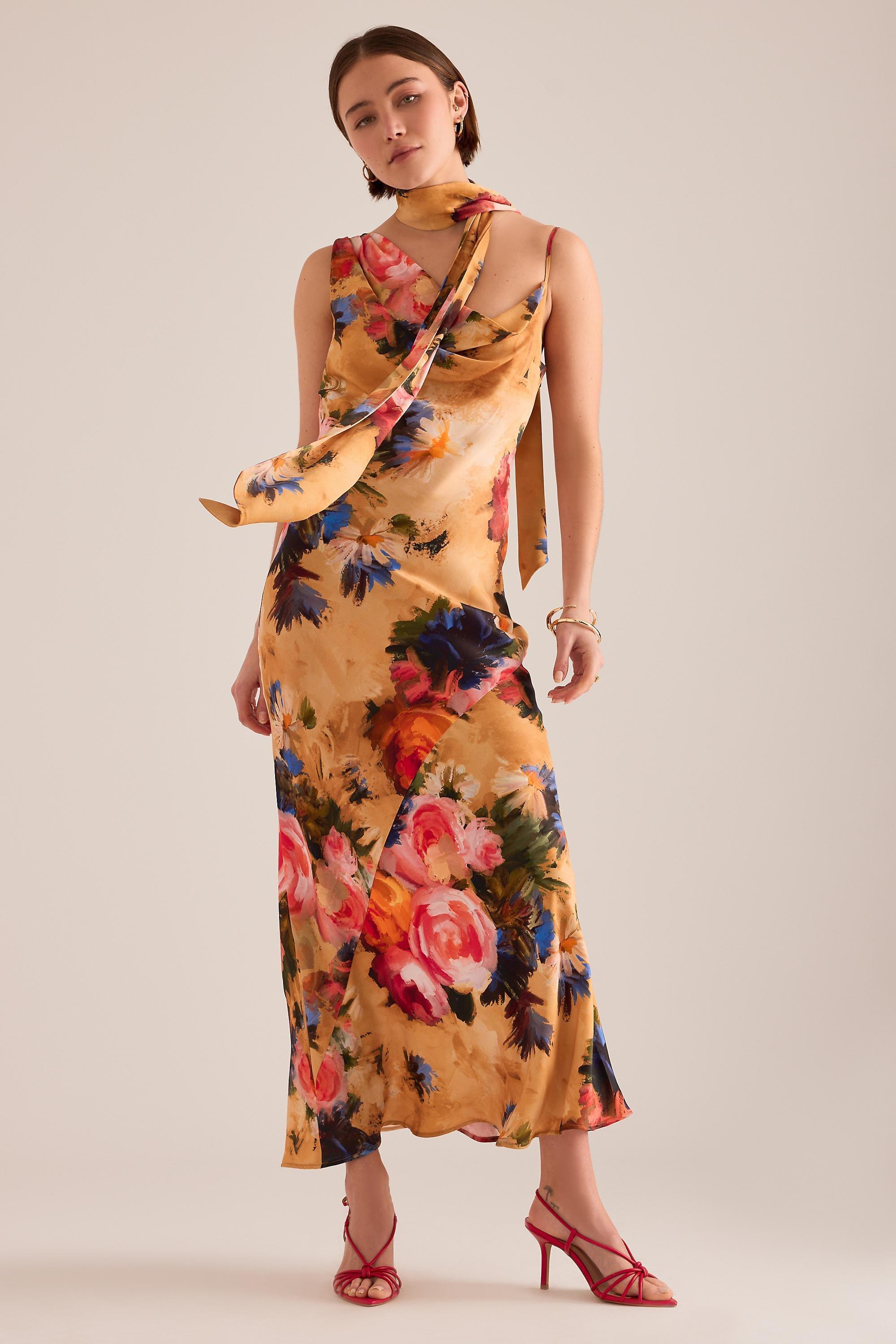By Anthropologie Mindy Floral Scarf-Detail Maxi Dress, Yellow, Yellow, large image number 0