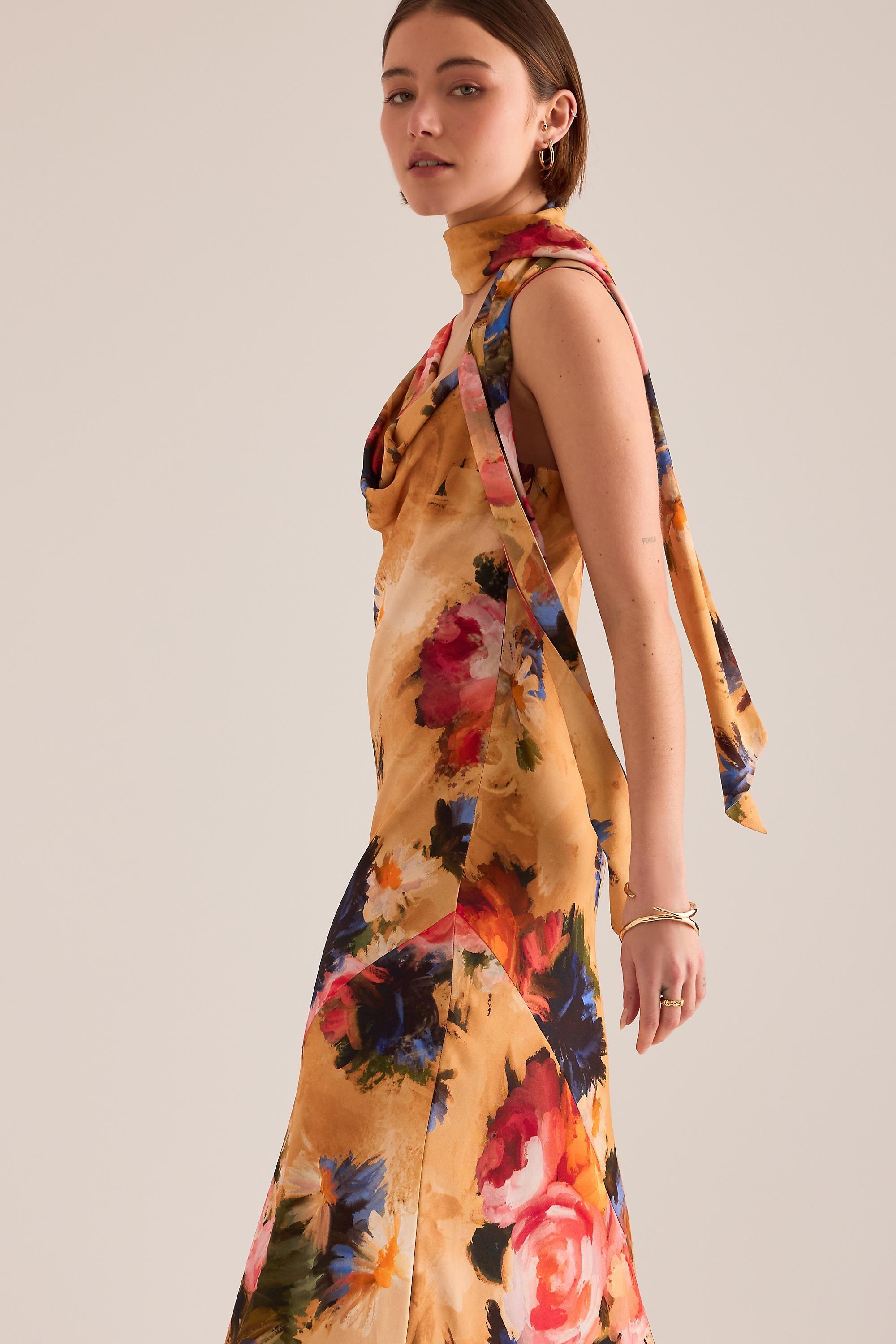 By Anthropologie Mindy Floral Scarf-Detail Maxi Dress, Yellow, Yellow, large image number 2