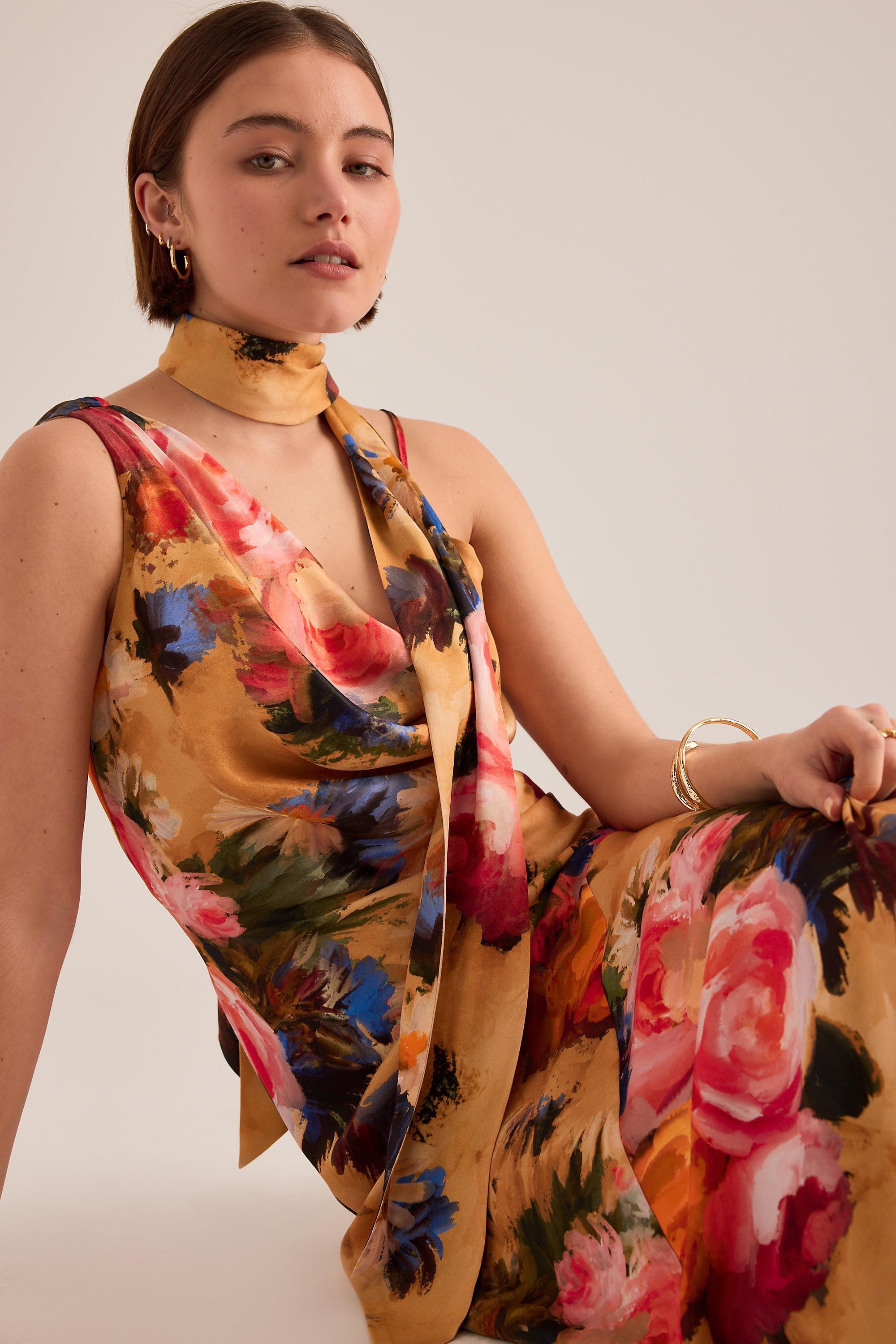 By Anthropologie Mindy Floral Scarf-Detail Maxi Dress, Yellow, Yellow, large image number 3