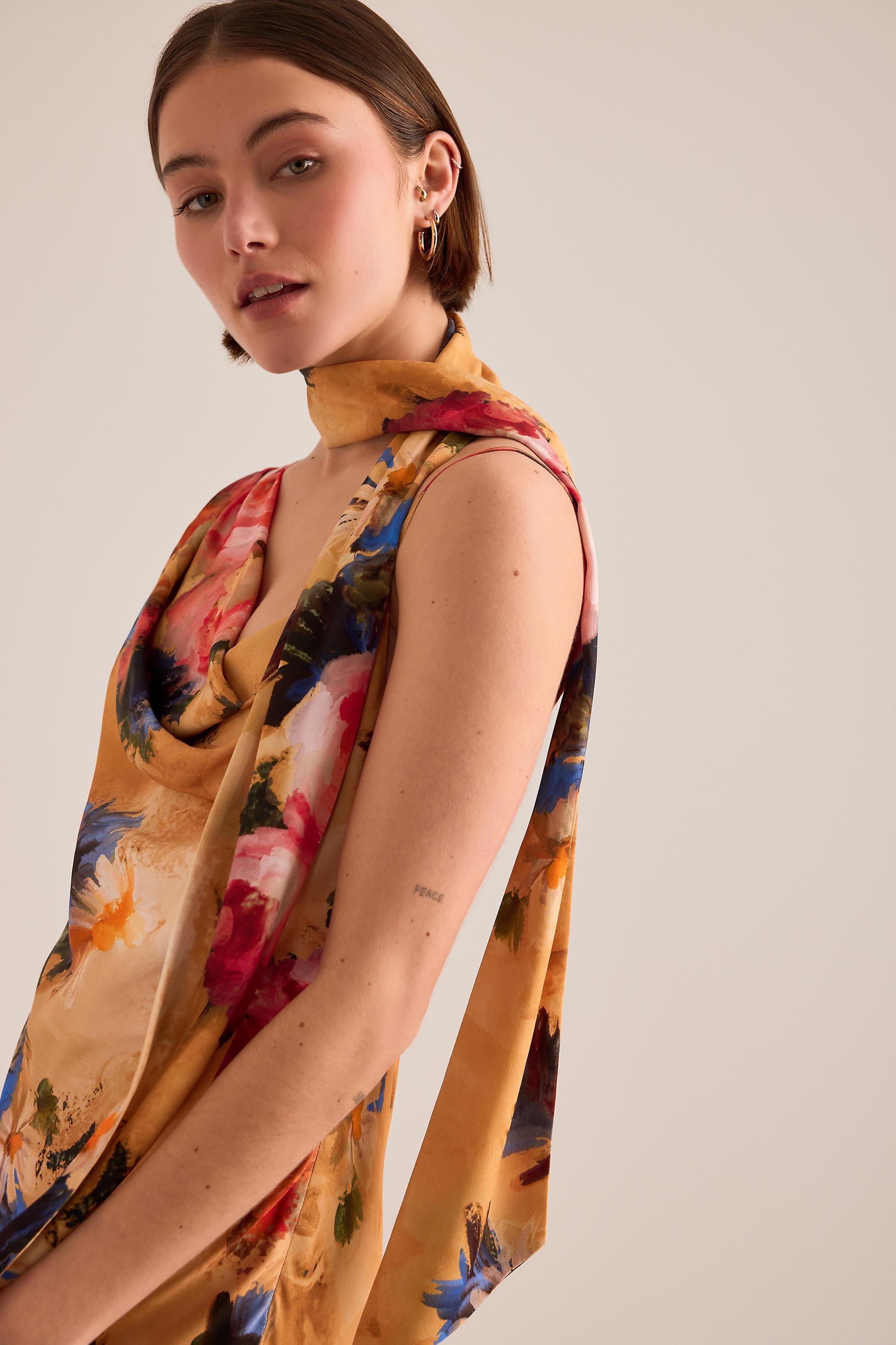 By Anthropologie Mindy Floral Scarf-Detail Maxi Dress, Yellow, Yellow, large image number 4