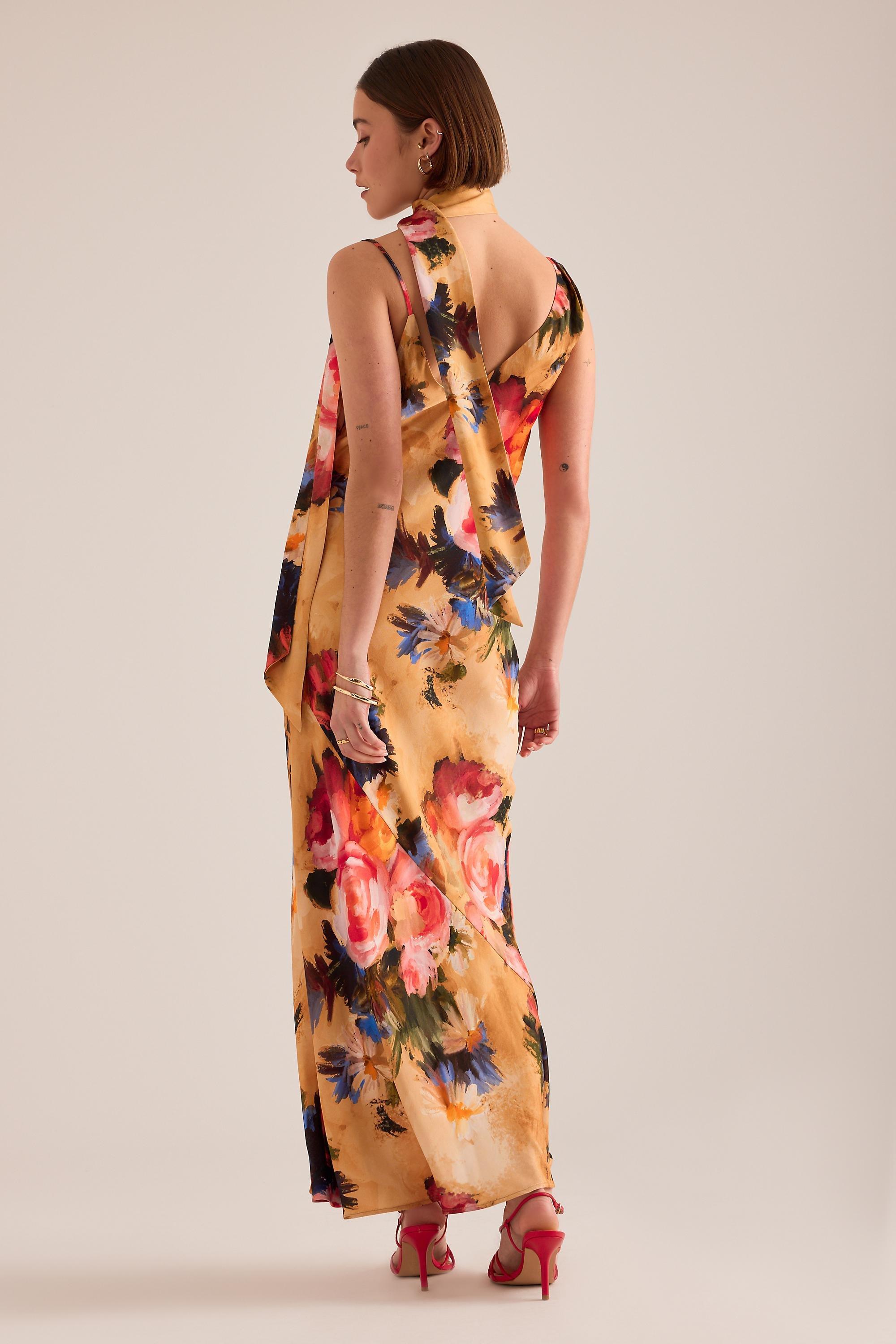 By Anthropologie Mindy Floral Scarf-Detail Maxi Dress, Yellow, Yellow, large image number 5