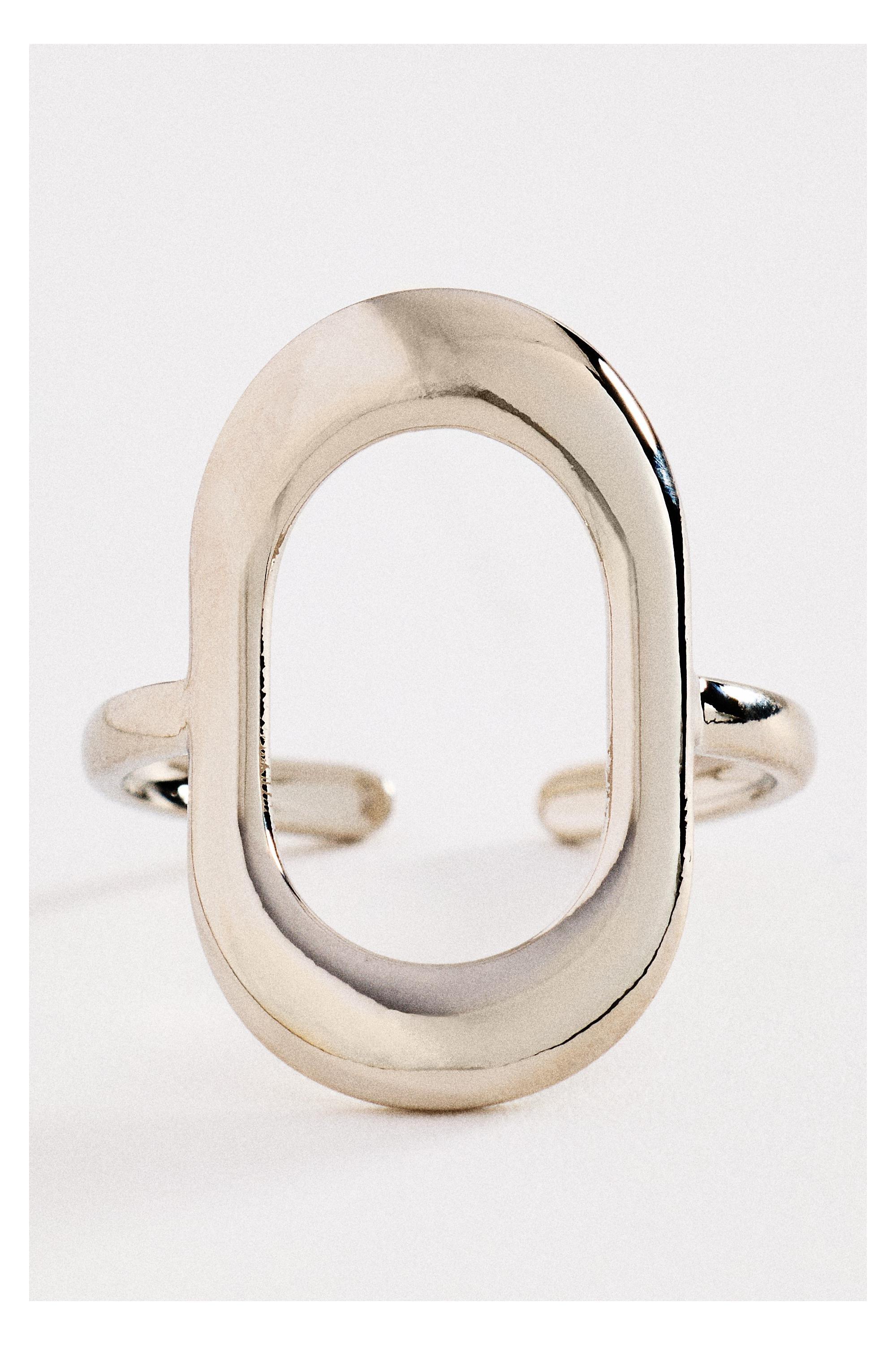 Open Oval Adjustable Ring, Silver, large image number 1