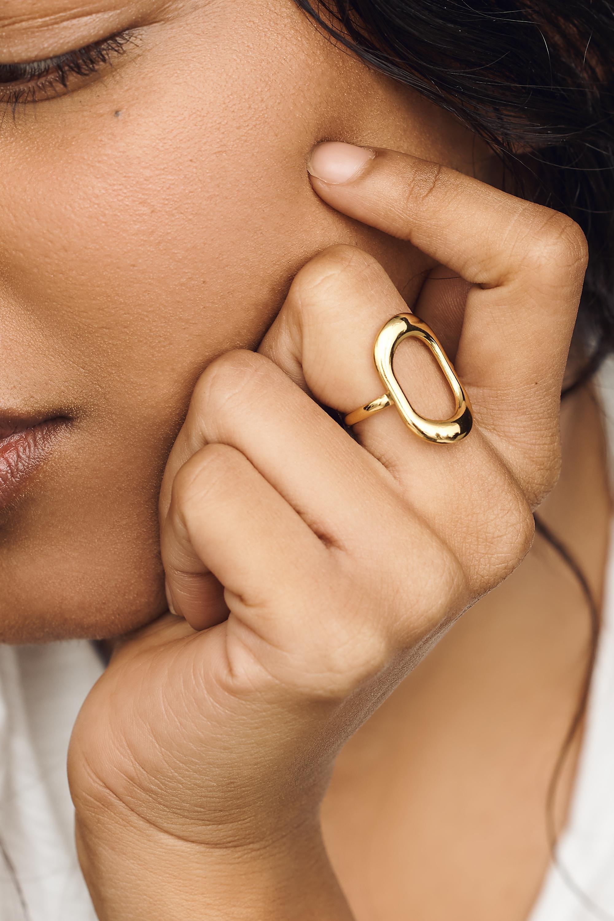 Open Oval Adjustable Ring, Gold, large image number 0