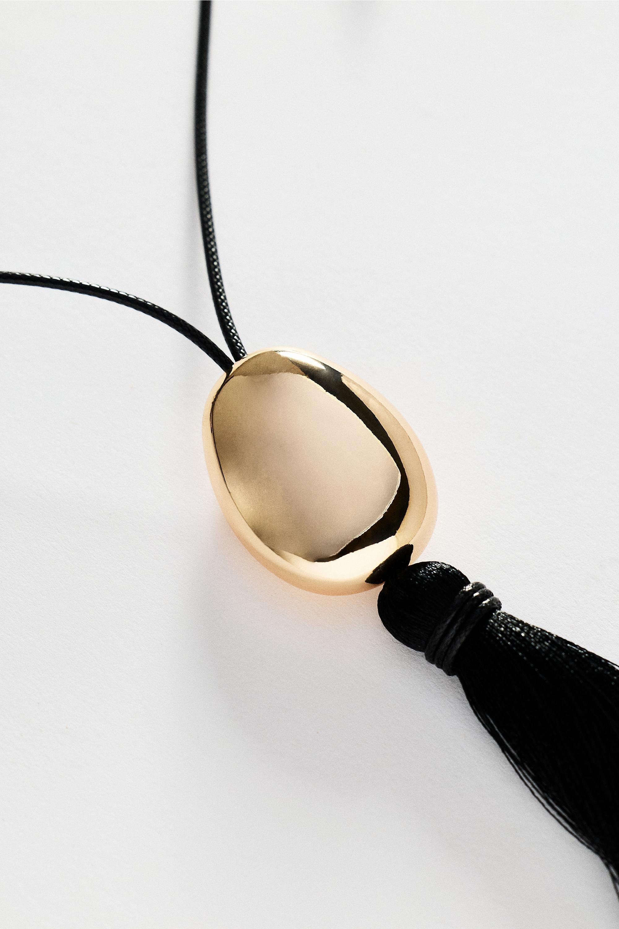 Tassel Pendant Necklace, Black, Black, large image number 3