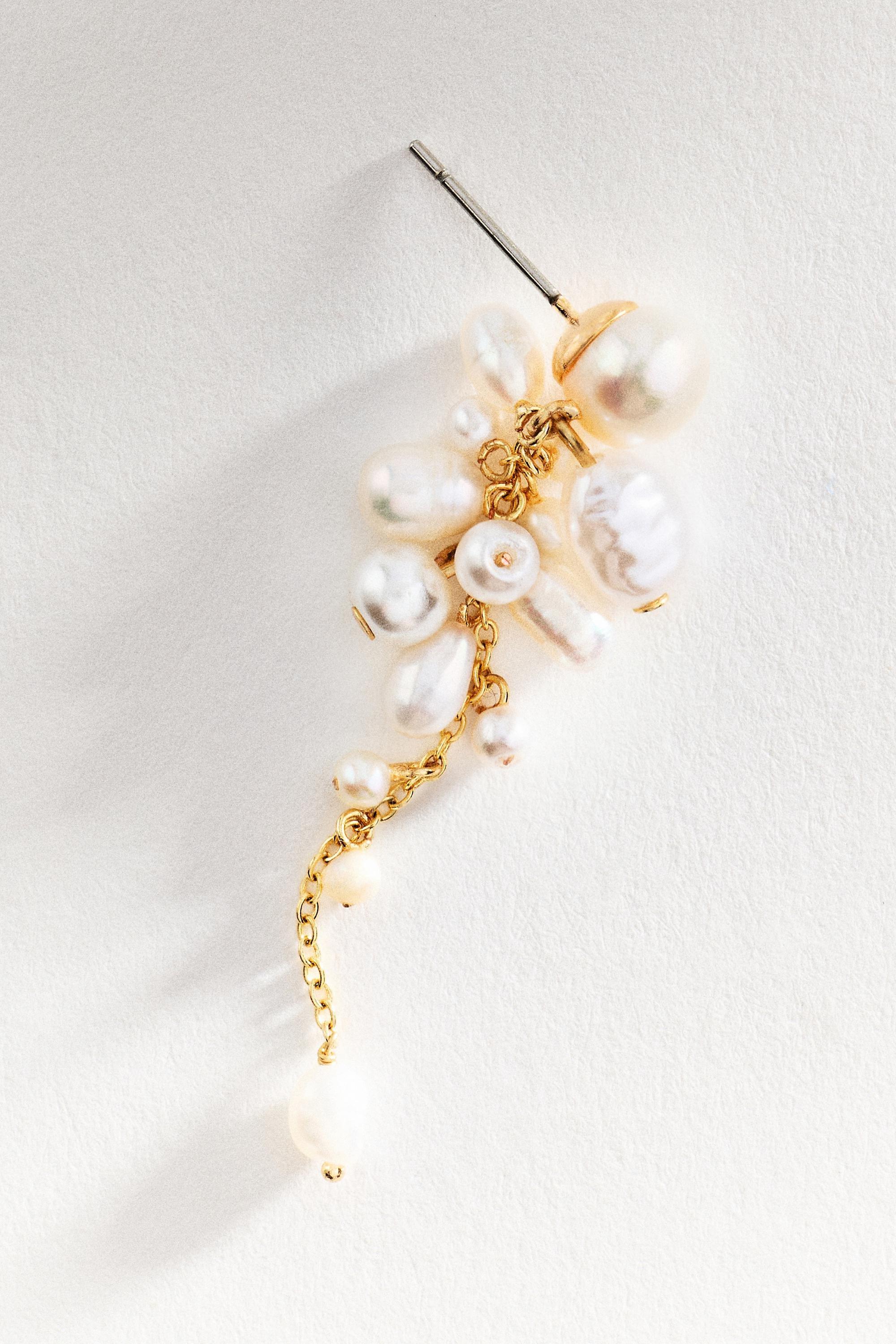Pearl Cluster Drop Earrings, Cream, Cream, large image number 1