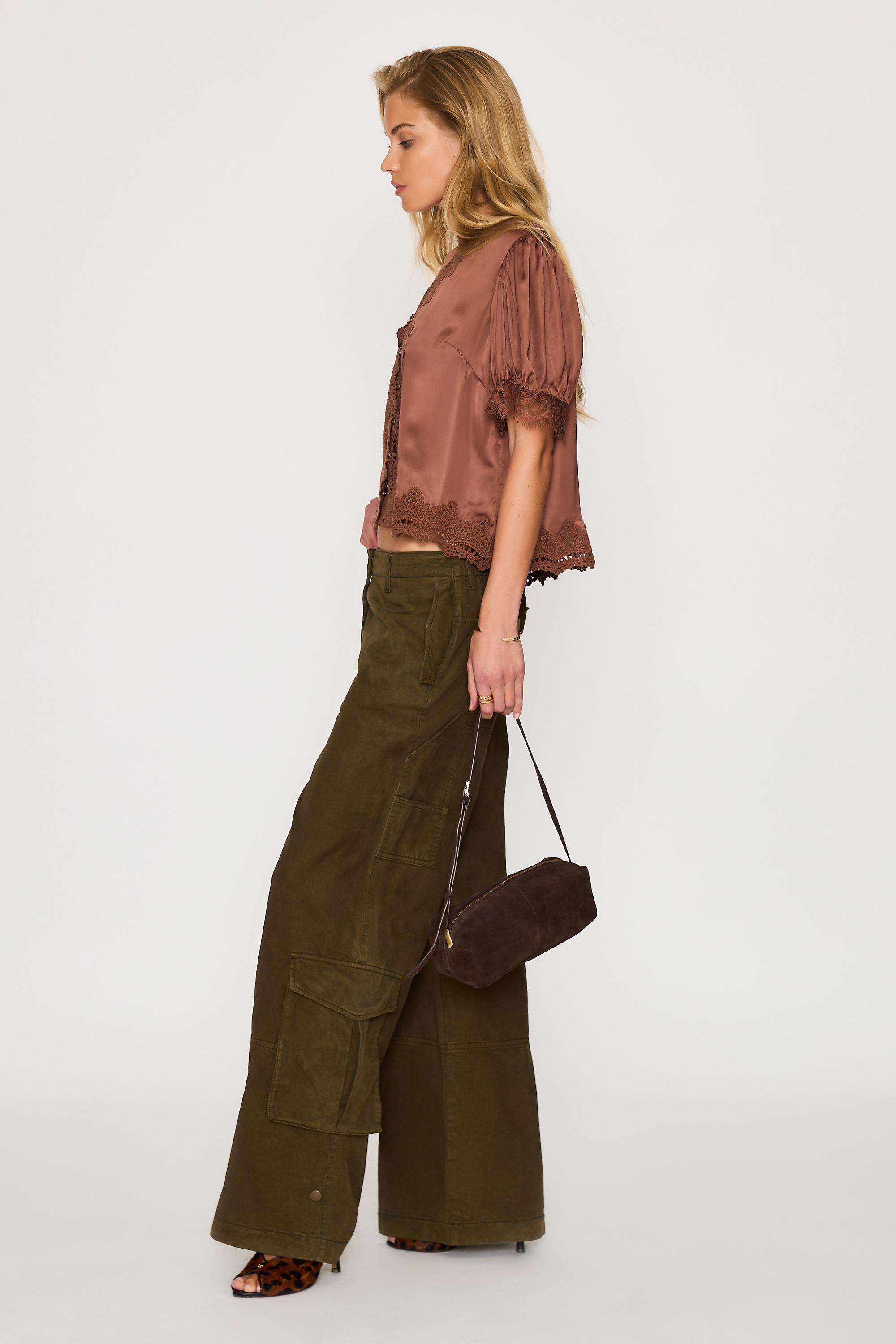By Anthropologie Stella Satin Lace-Trim Blouse, Brown, Brown, large image number 2