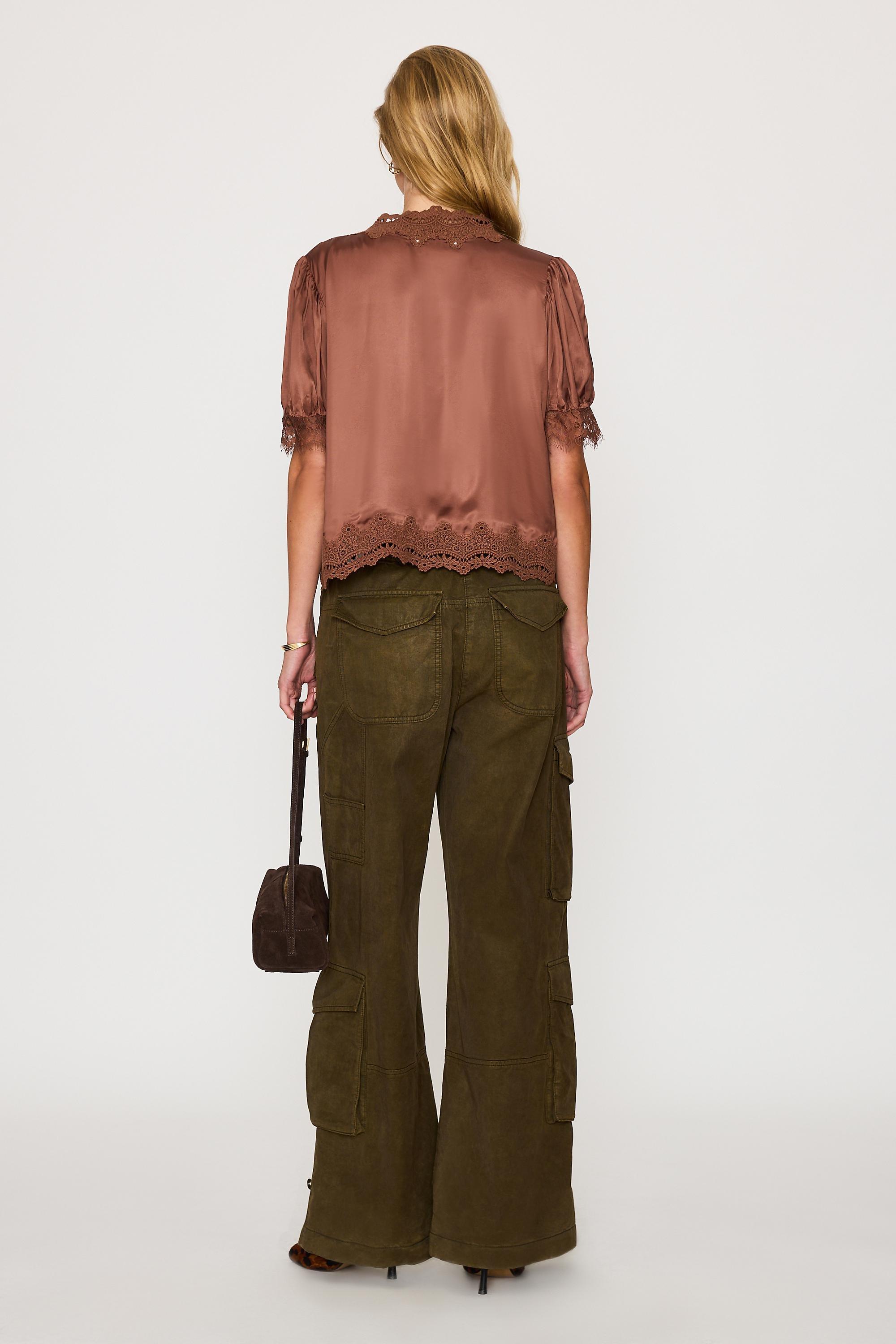 By Anthropologie Stella Satin Lace-Trim Blouse, Brown, Brown, large image number 5