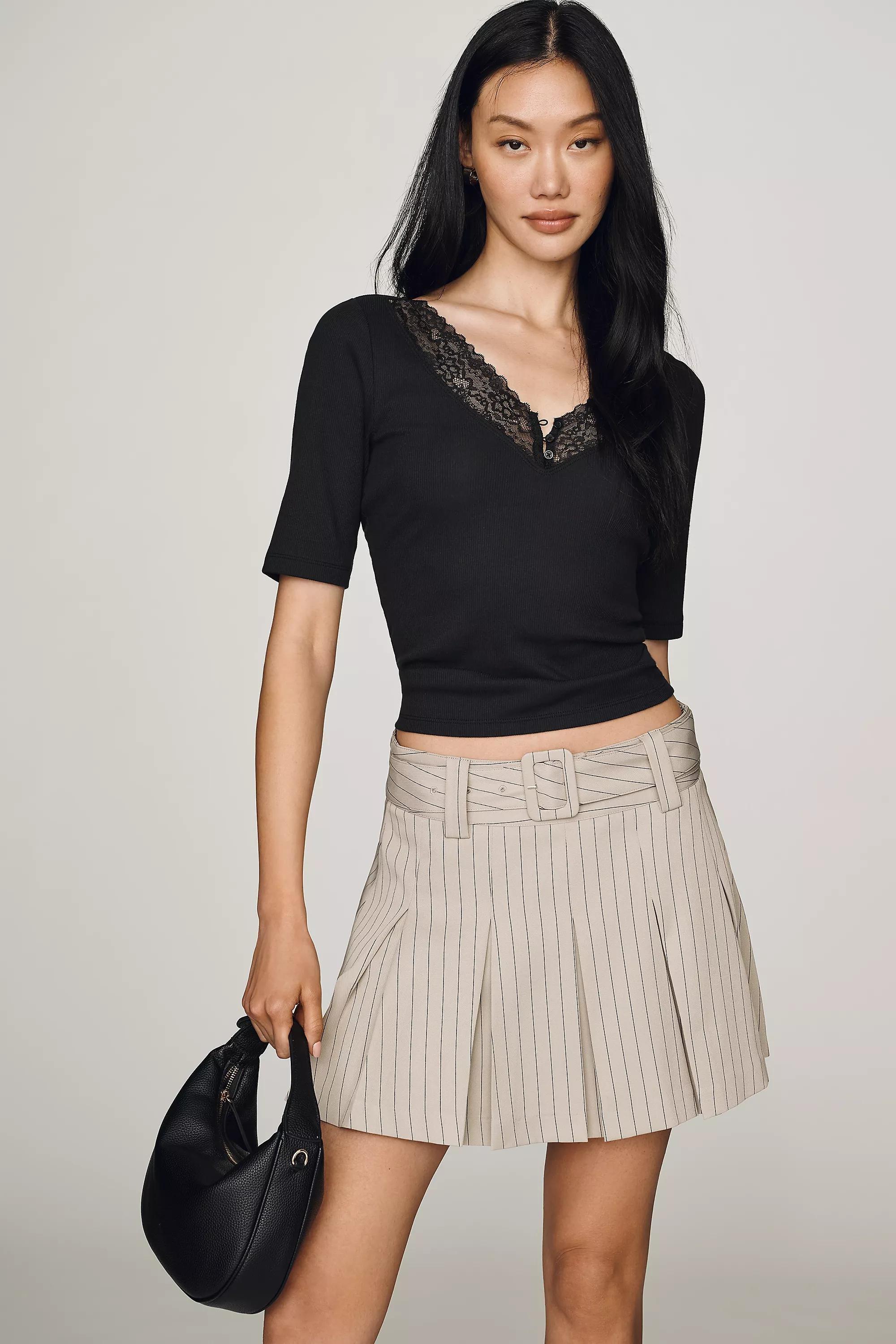 Maeve V-Neck Henley T-Shirt, Black, Black, large image number 0