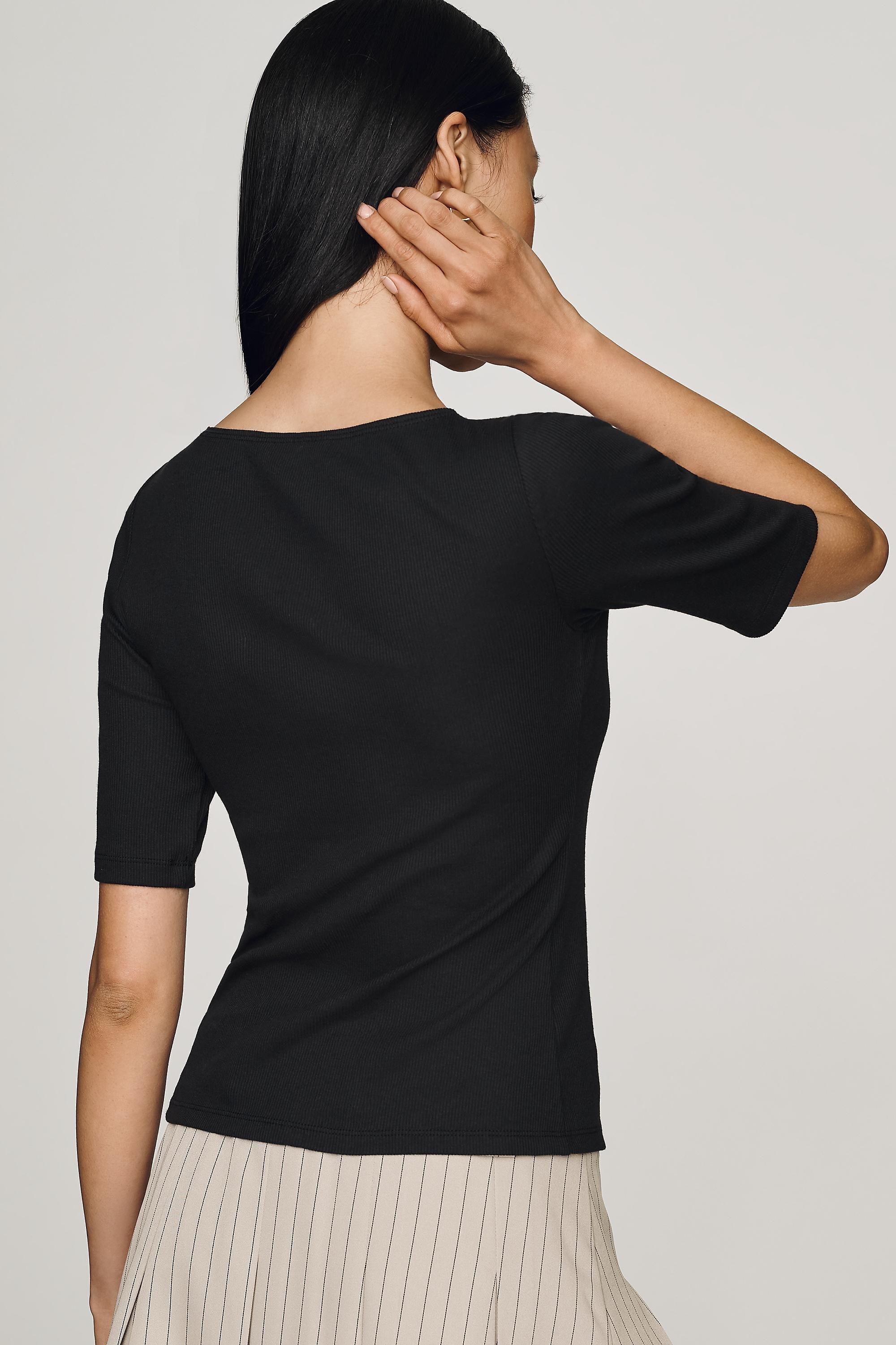 Maeve V-Neck Henley T-Shirt, Black, Black, large image number 3