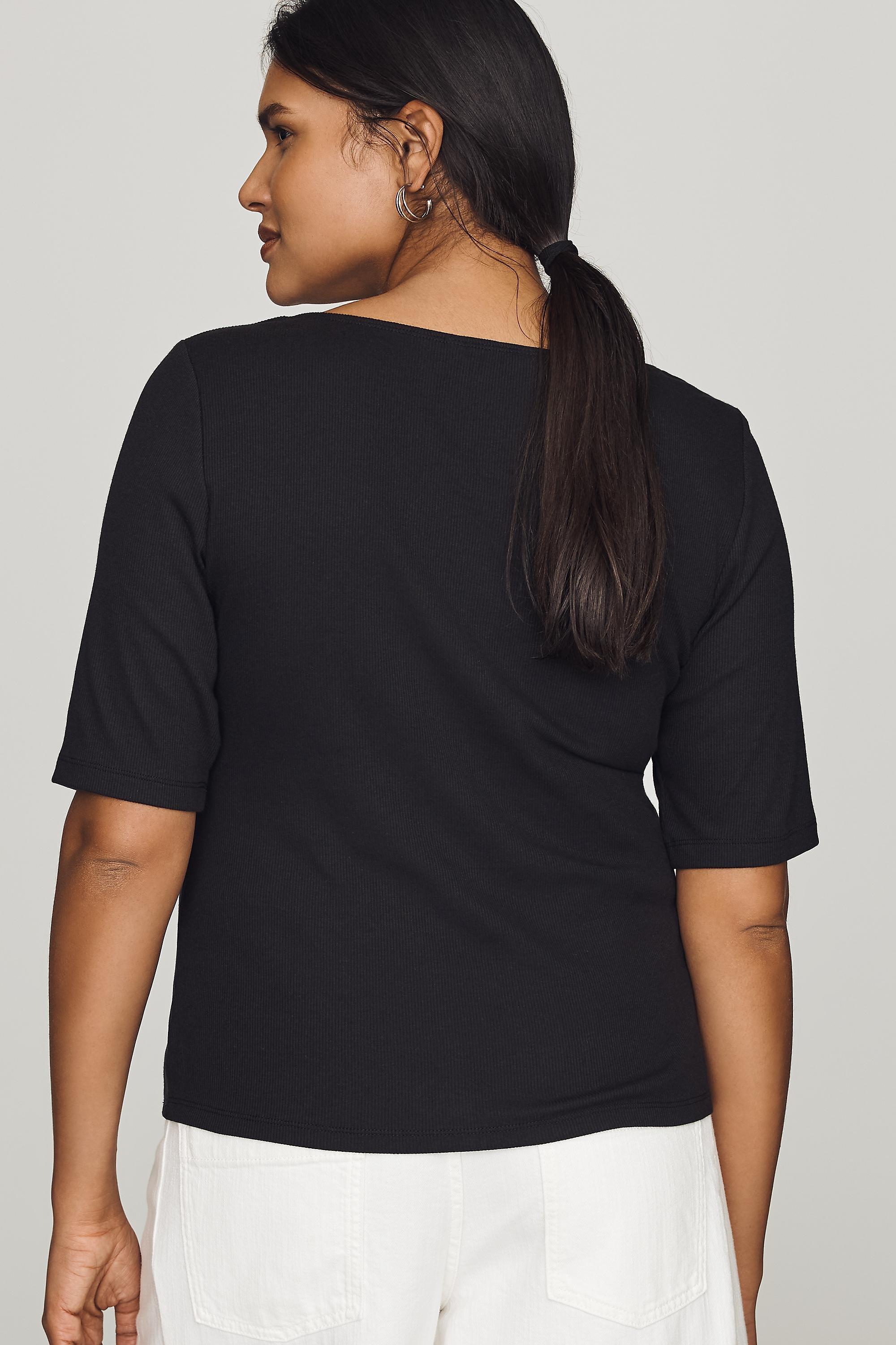 Maeve V-Neck Henley T-Shirt, Black, Black, large image number 5