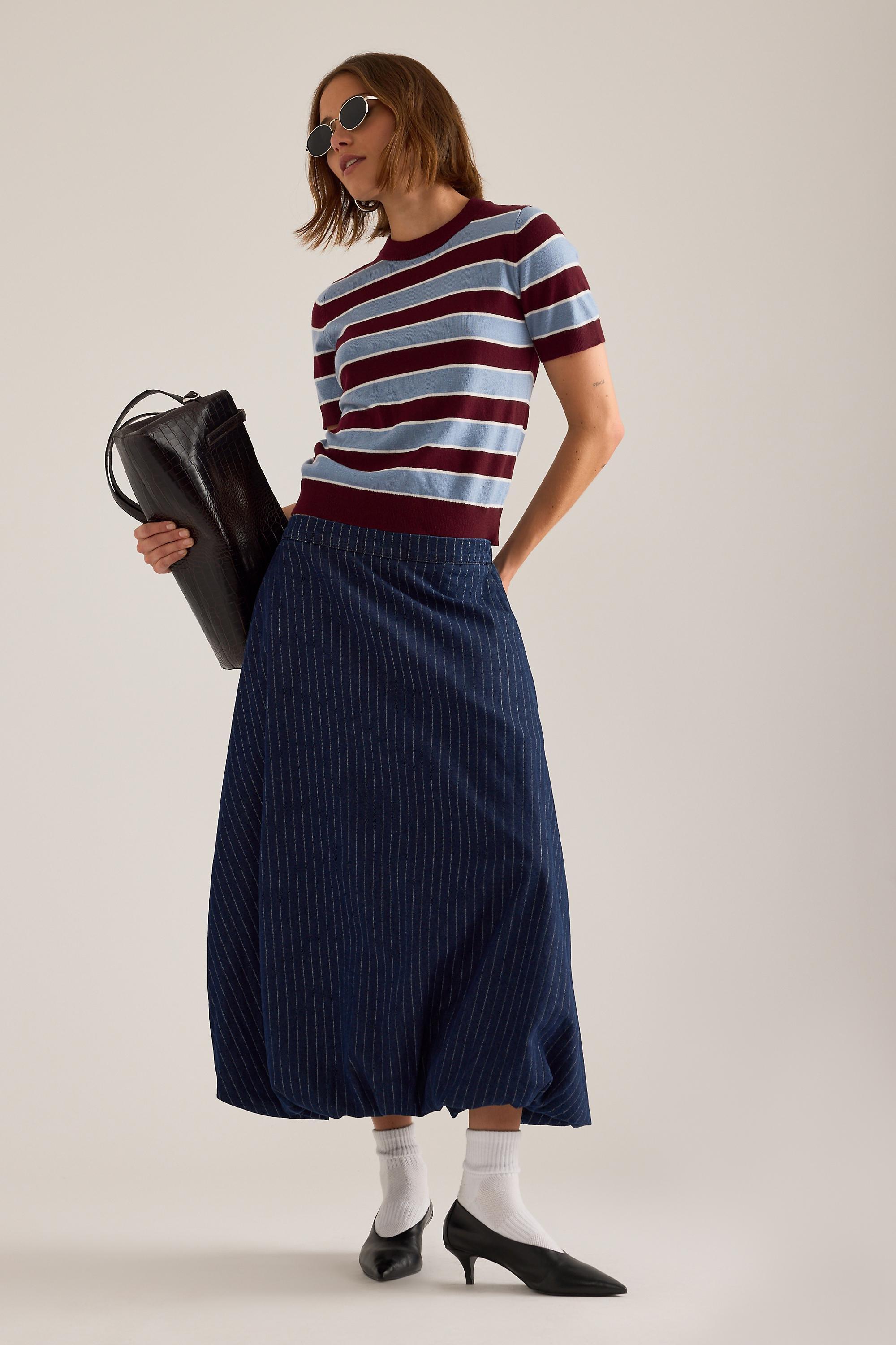 DENIM MEDIUM BLUE By Anthropologie Denim Midi Bubble Skirt, Blue, large image number 0