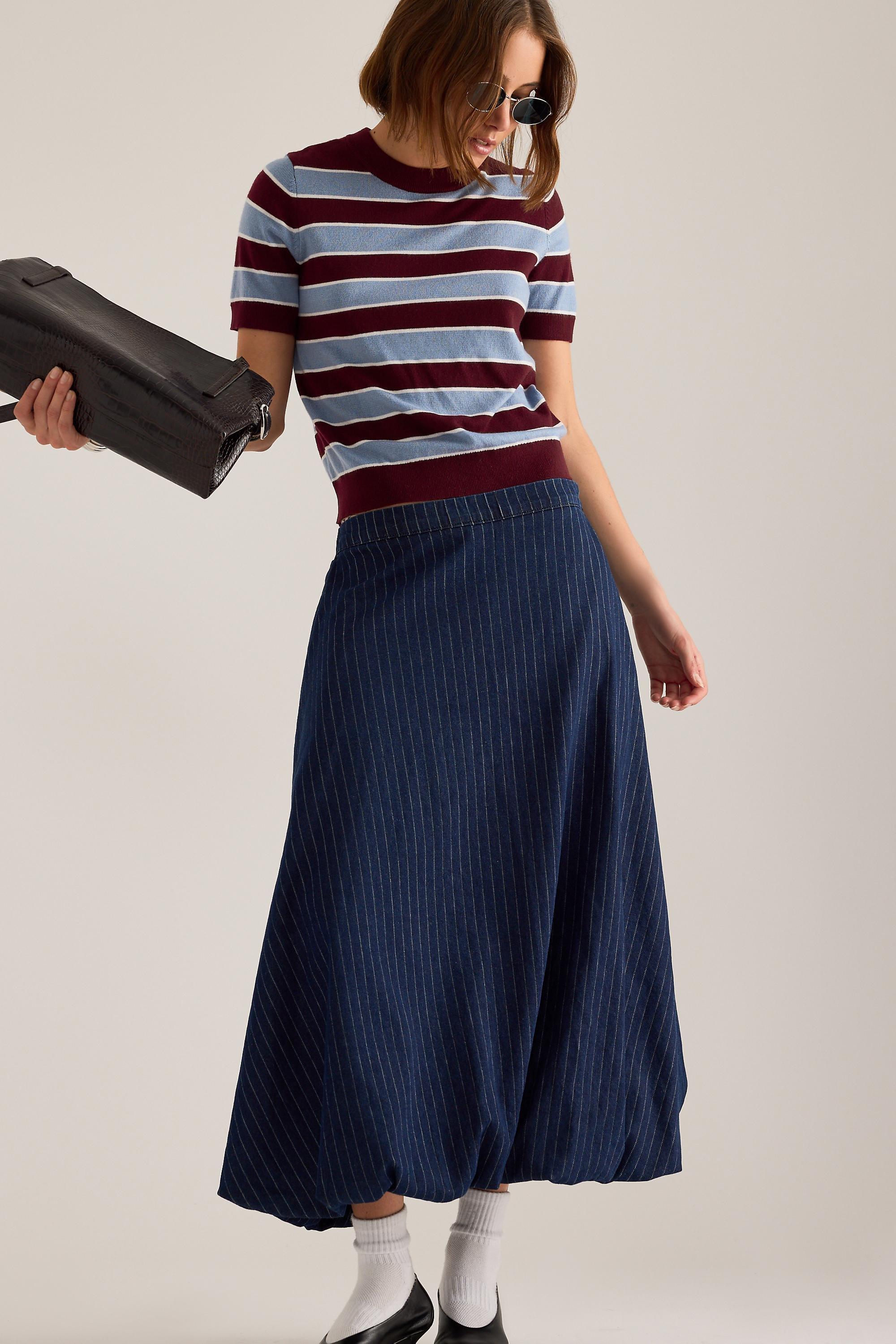 DENIM MEDIUM BLUE By Anthropologie Denim Midi Bubble Skirt, Blue, medium