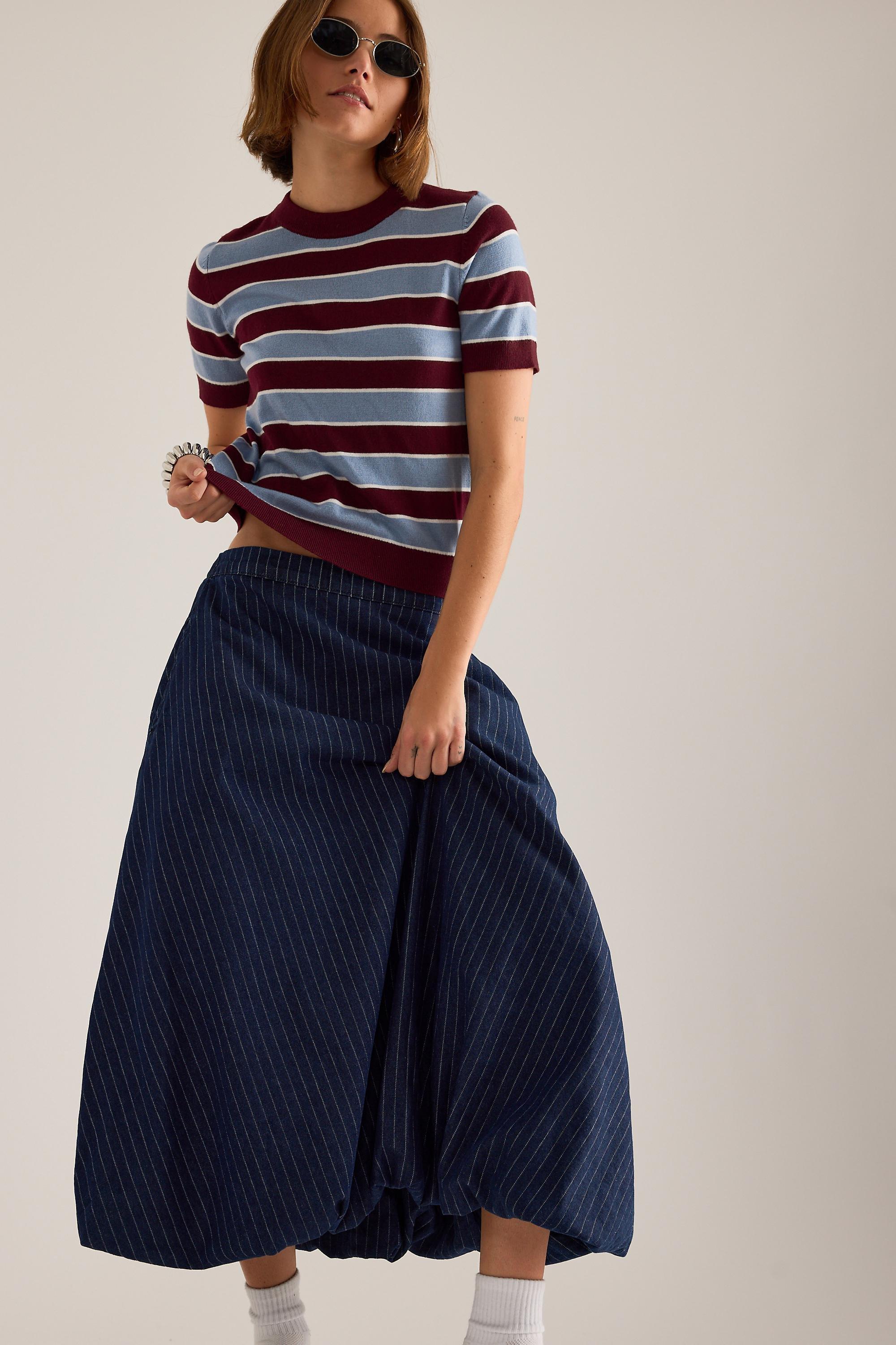 DENIM MEDIUM BLUE By Anthropologie Denim Midi Bubble Skirt, Blue, large image number 2