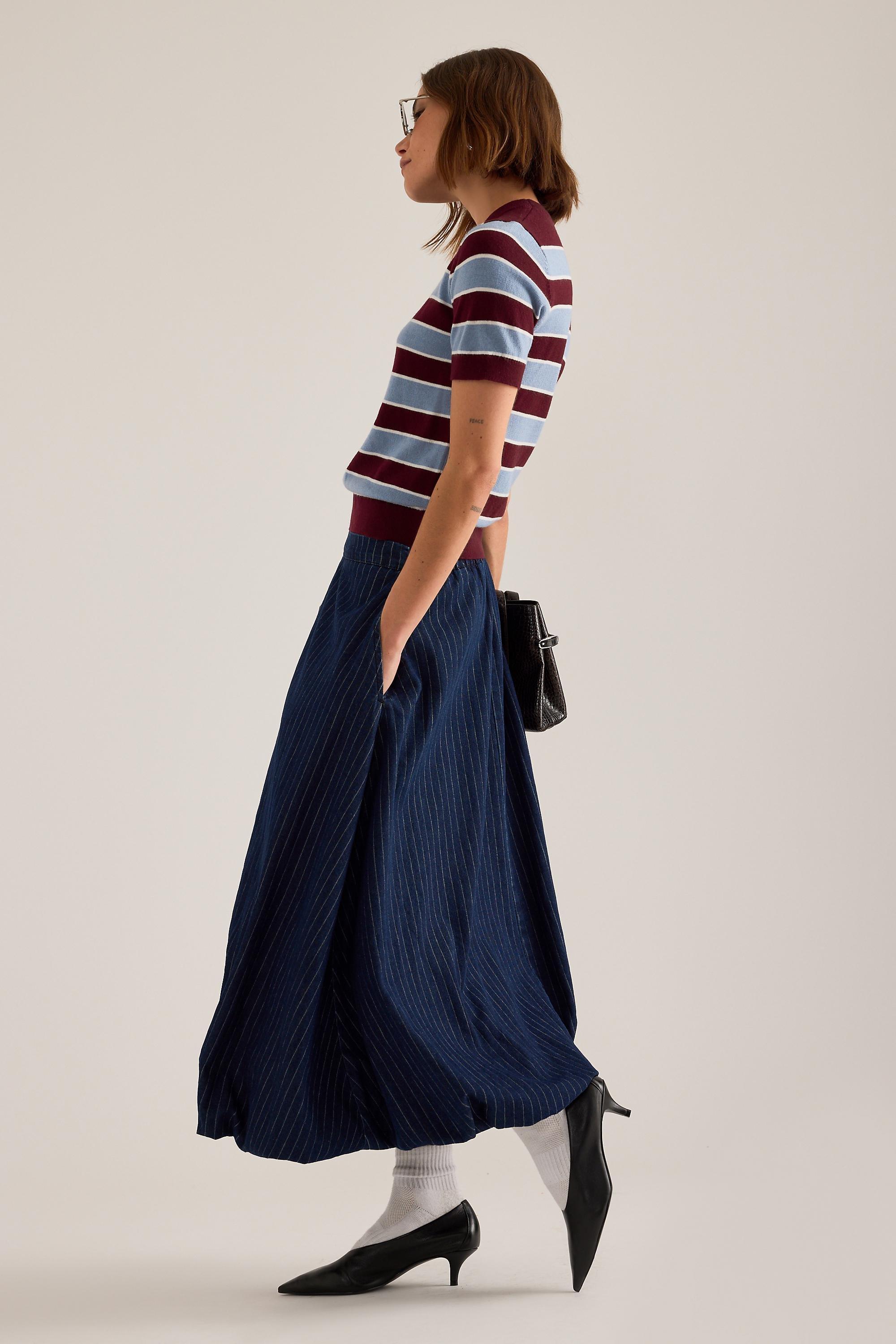 DENIM MEDIUM BLUE By Anthropologie Denim Midi Bubble Skirt, Blue, large image number 3