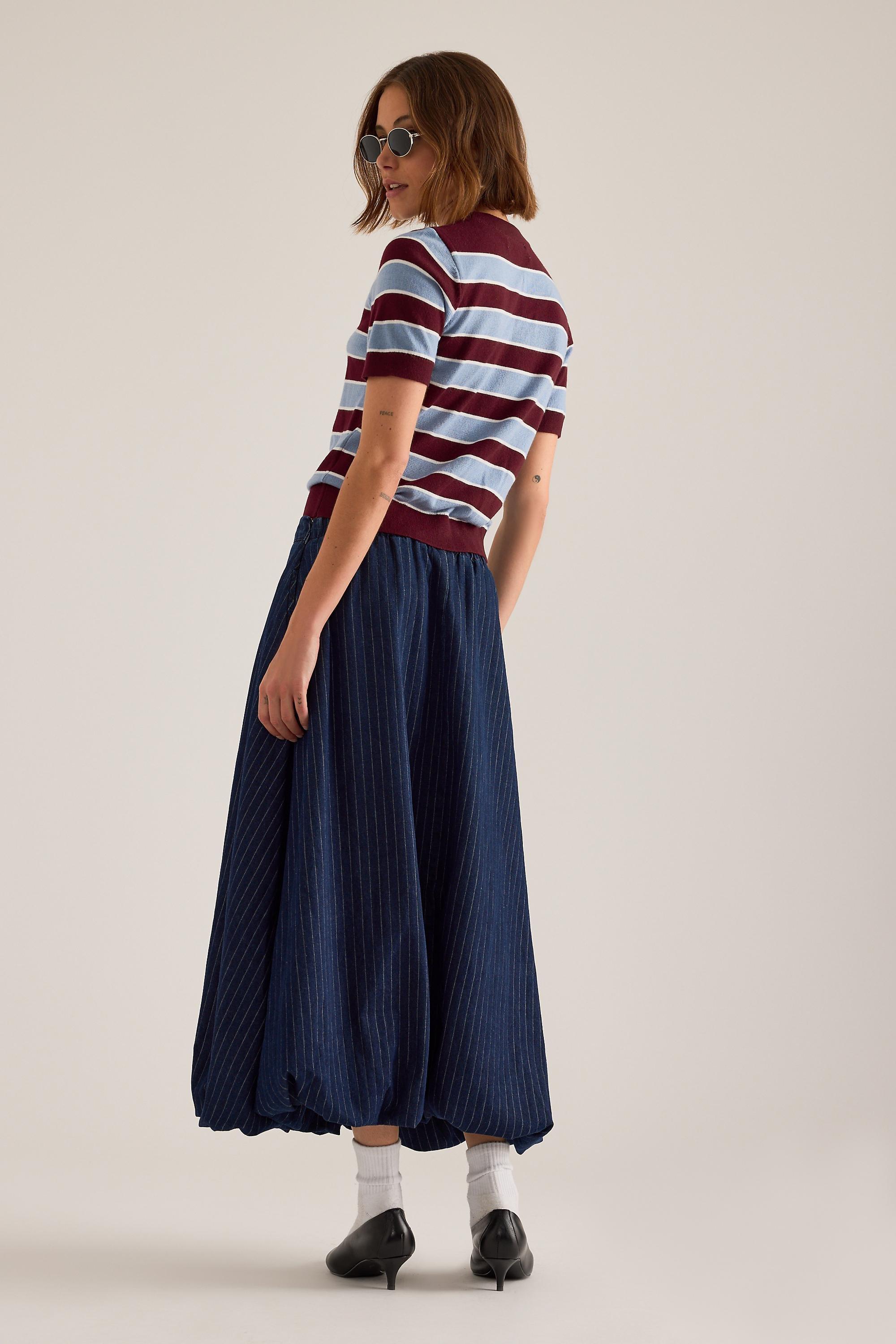 DENIM MEDIUM BLUE By Anthropologie Denim Midi Bubble Skirt, Blue, large image number 4